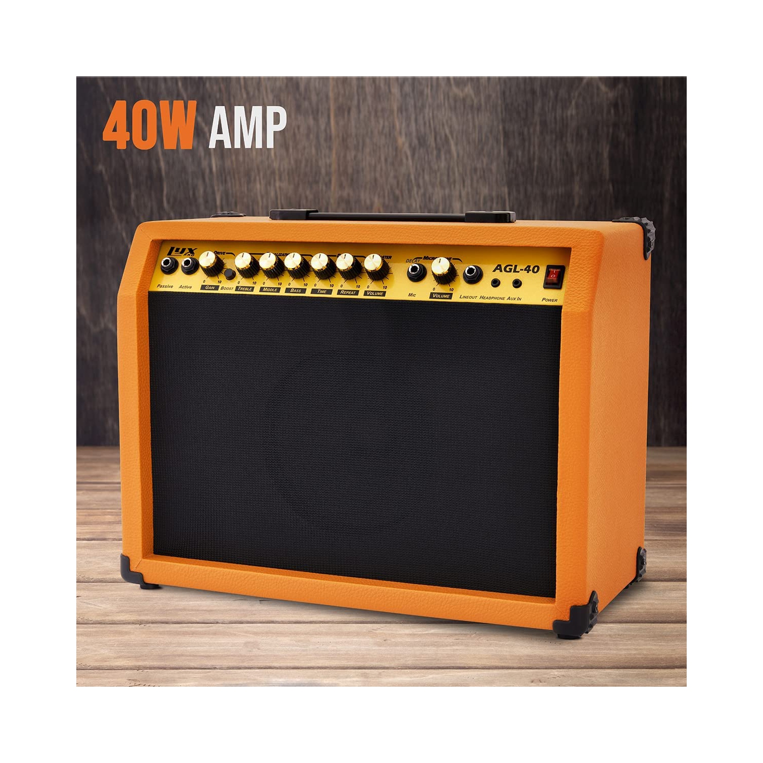 LyxPro 40 Watt Electric Guitar Amplifier | Solid State Studio Amp with 8” 4-Ohm Speaker, Custom EQ Controls, Drive, Delay, ¼”