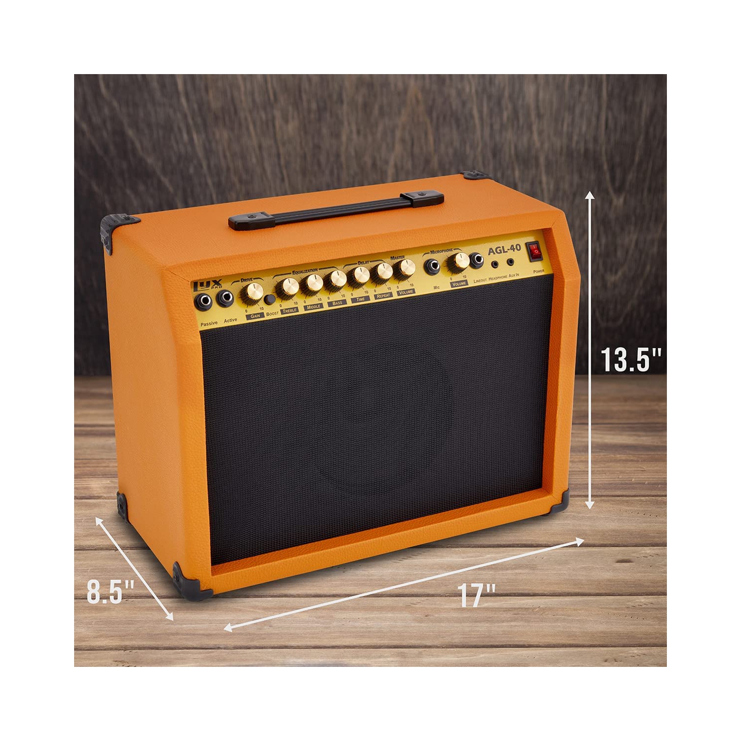 LyxPro 40 Watt Electric Guitar Amplifier | Solid State Studio Amp with 8” 4-Ohm Speaker, Custom EQ Controls, Drive, Delay, ¼”