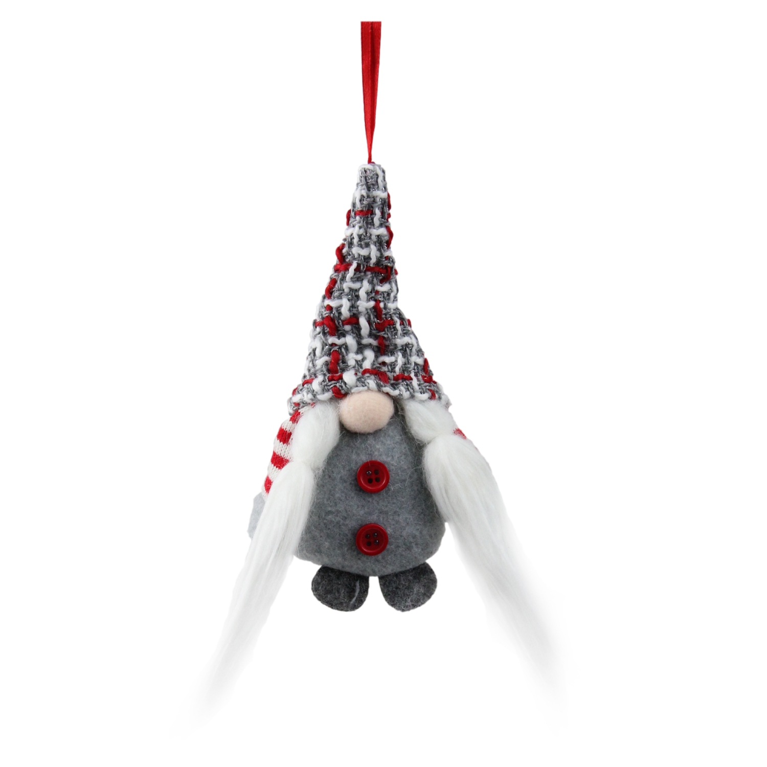 6" Gray and Red Plaid Santa's Helper Gnome Hat Christmas Ornament