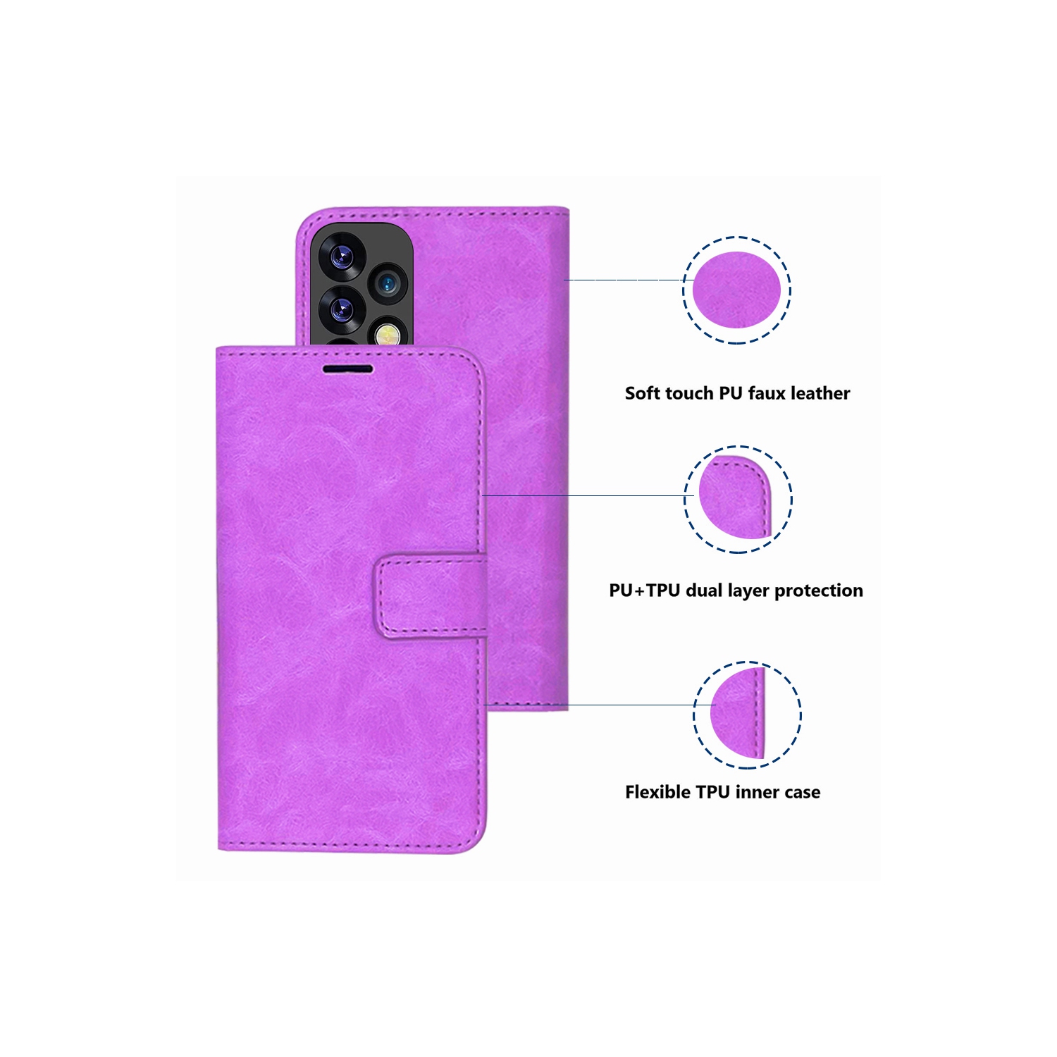 Leather Folio Premium Wallet for Samsung Galaxy A53 5G, PU Leather Pouch with Magnetic Card Slot, Lanyard with 360° Protection Mobile Case &