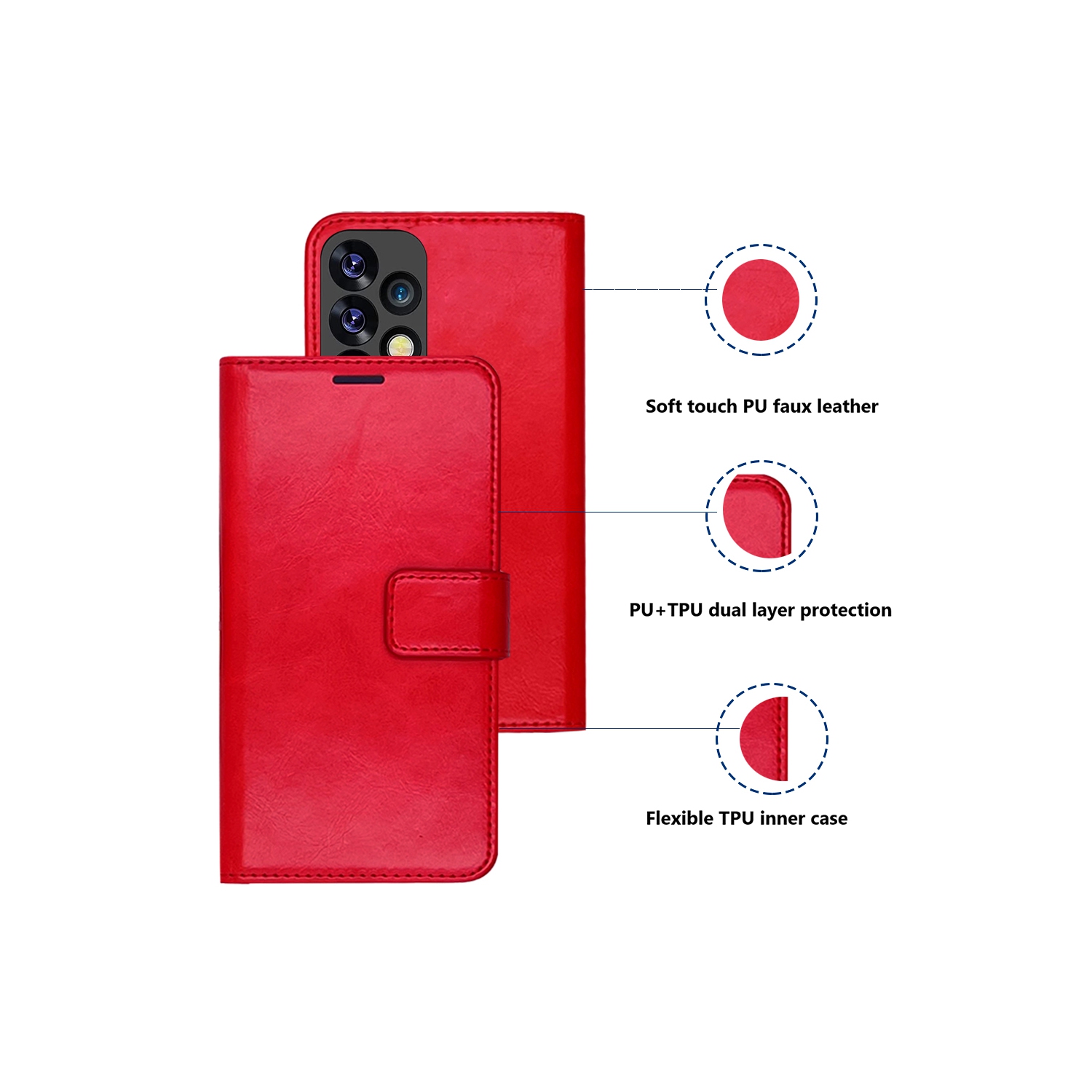 XCRS Leather Folio Premium Wallet for Samsung Galaxy A53 5G, PU Leather Pouch with card slot and Wristband Lanyard with 360° Protection Mobile Case &