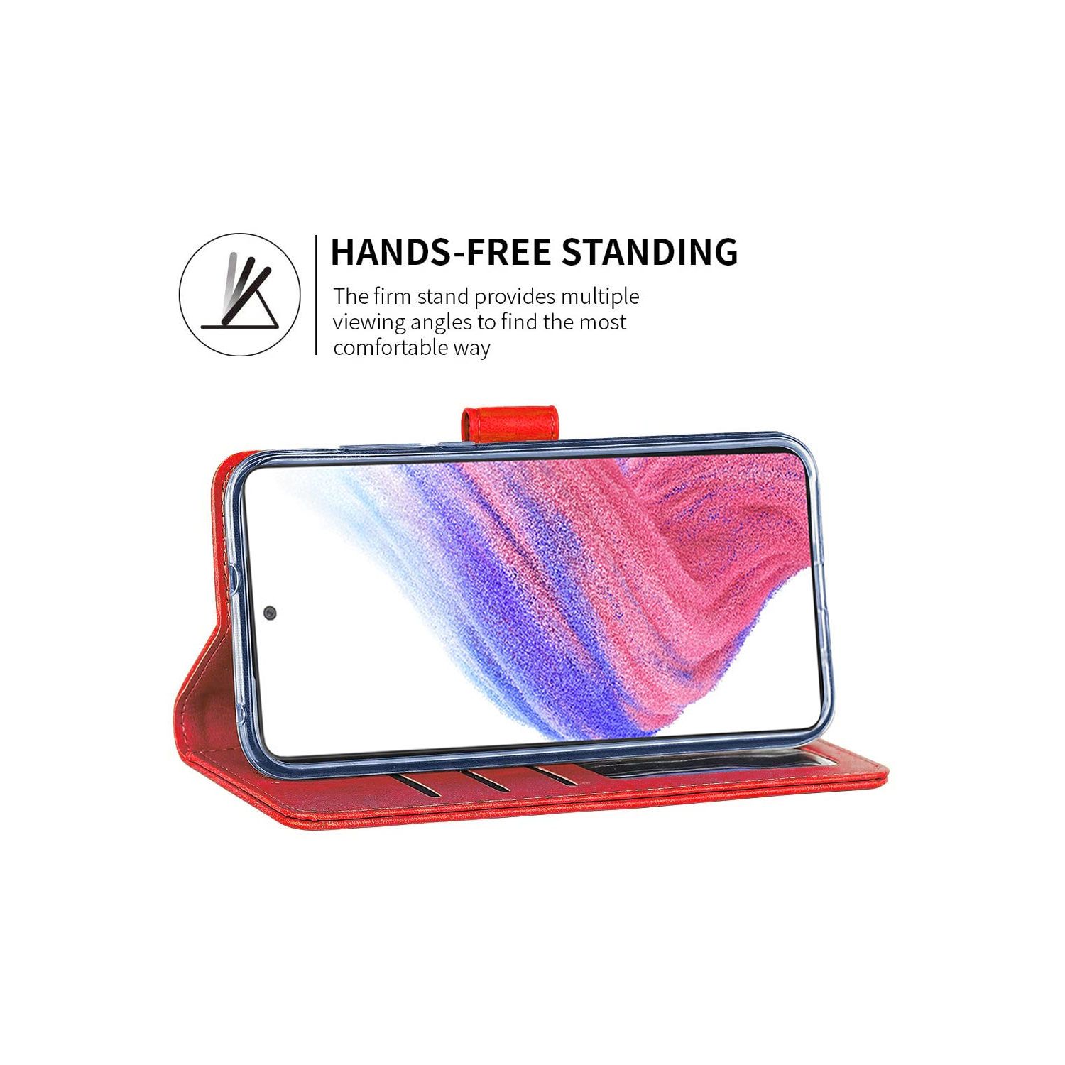 XCRS Leather Folio Premium Wallet for Samsung Galaxy A53 5G, PU Leather Pouch with card slot and Wristband Lanyard with 360° Protection Mobile Case &