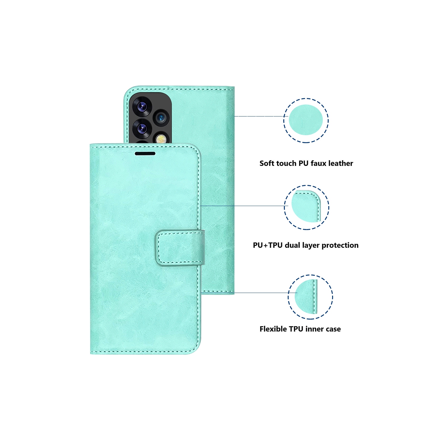 XCRS Leather Folio Premium Wallet for Samsung Galaxy A53 5G, PU Leather Pouch with Card Slot and Wristband Lanyard with 360° Protection Mobile Case &