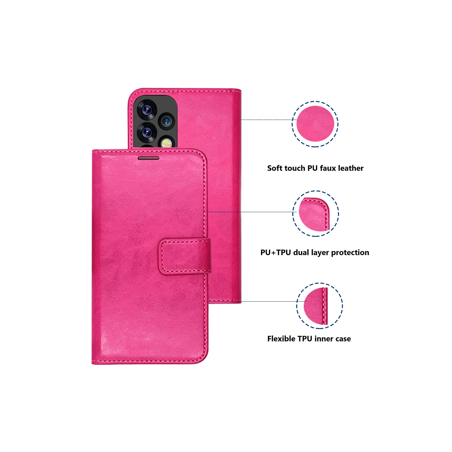 XCRS Leather Folio Premium Wallet for Samsung Galaxy A53 5G, PU Leather Pouch with Card Slot and Wristband Lanyard with 360° Protection Mobile Case &