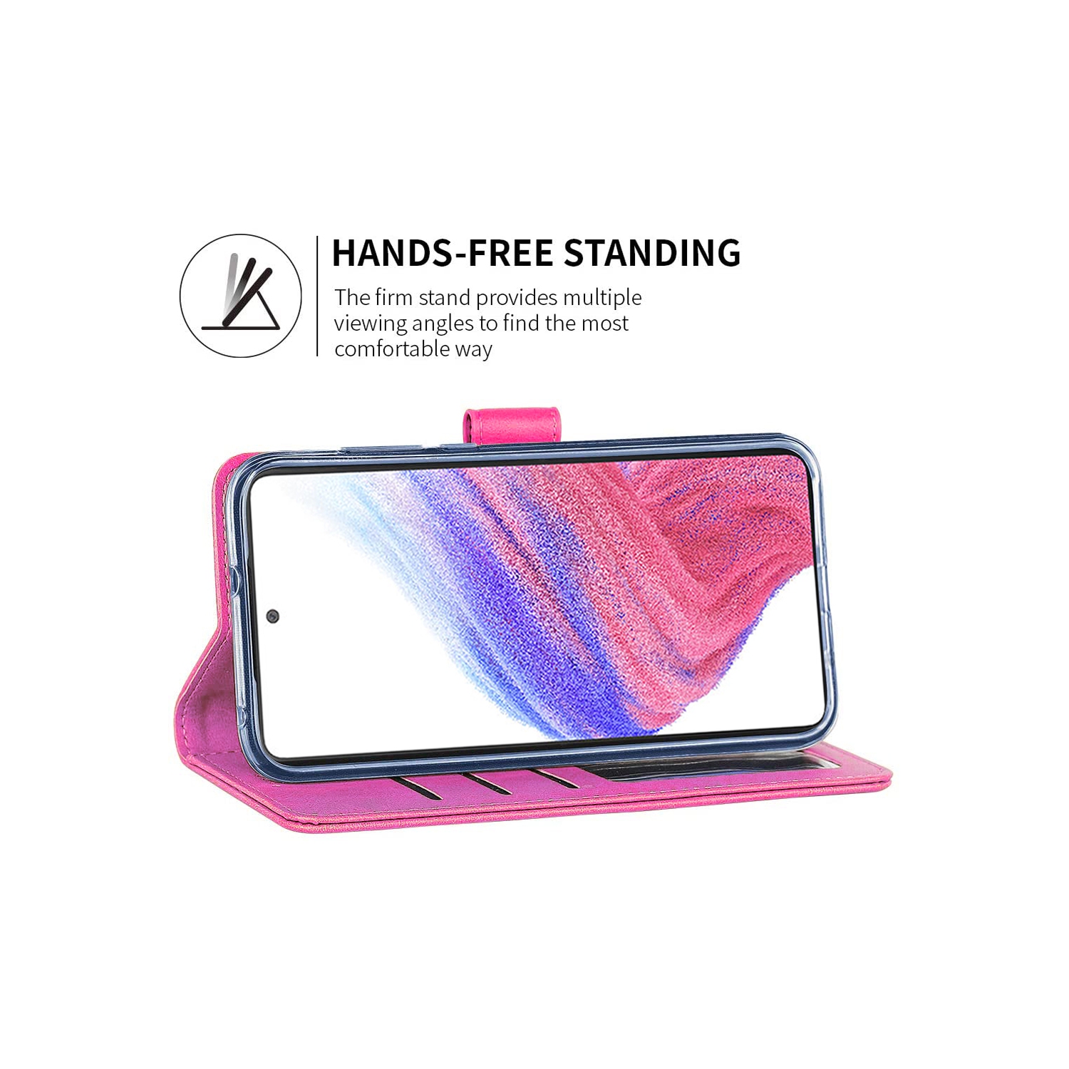 XCRS Leather Folio Premium Wallet for Samsung Galaxy A53 5G, PU Leather Pouch with Card Slot and Wristband Lanyard with 360° Protection Mobile Case &