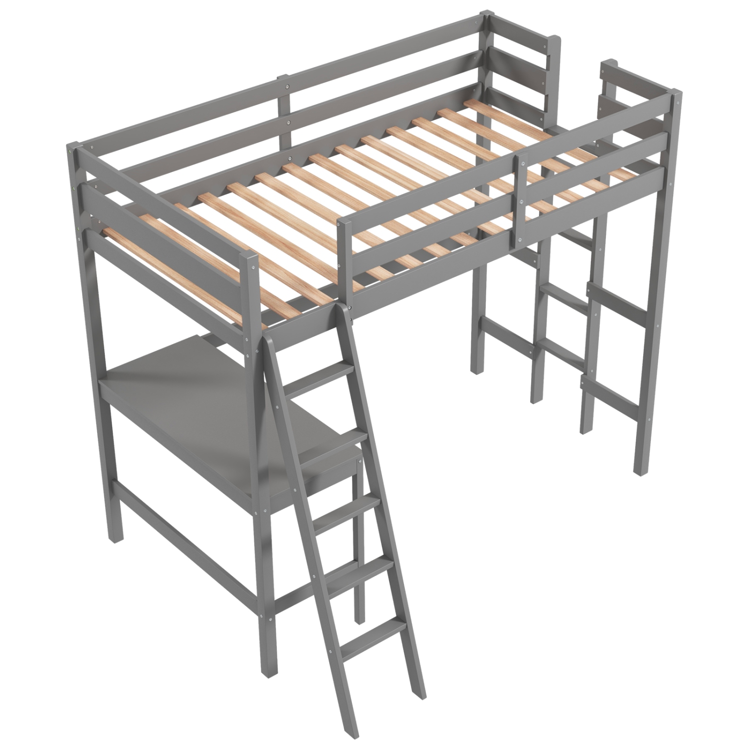 Costway Twin Loft Bed Frame w/Desk Angled and Built-in Ladder Solid Wooden Frame White\Grey\Expresso