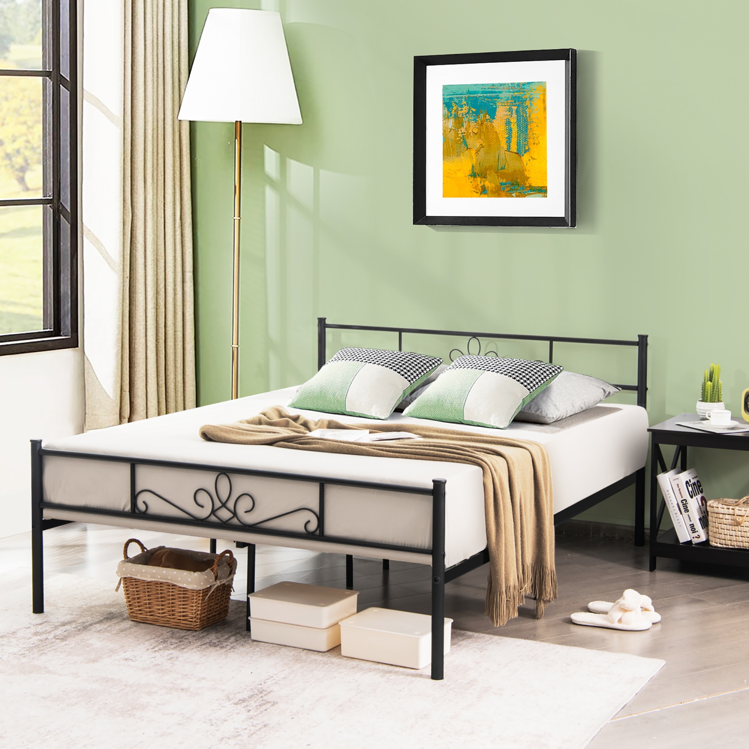 Costway Twin\Queen\Full Metal Platform Bed Frame with Headboard and Footboard No Box Spring Needed
