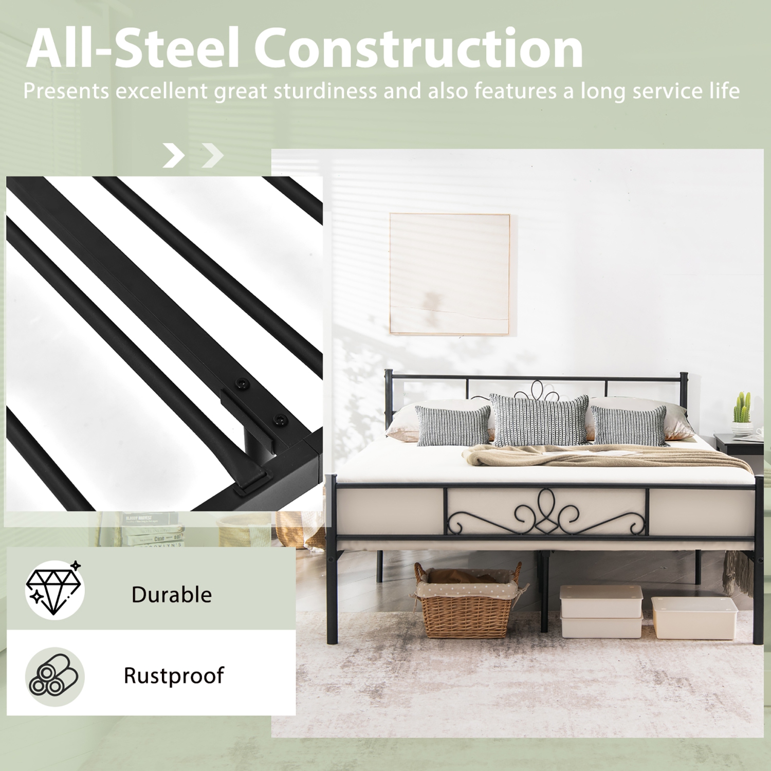 Costway Twin\Queen\Full Metal Platform Bed Frame with Headboard and Footboard No Box Spring Needed