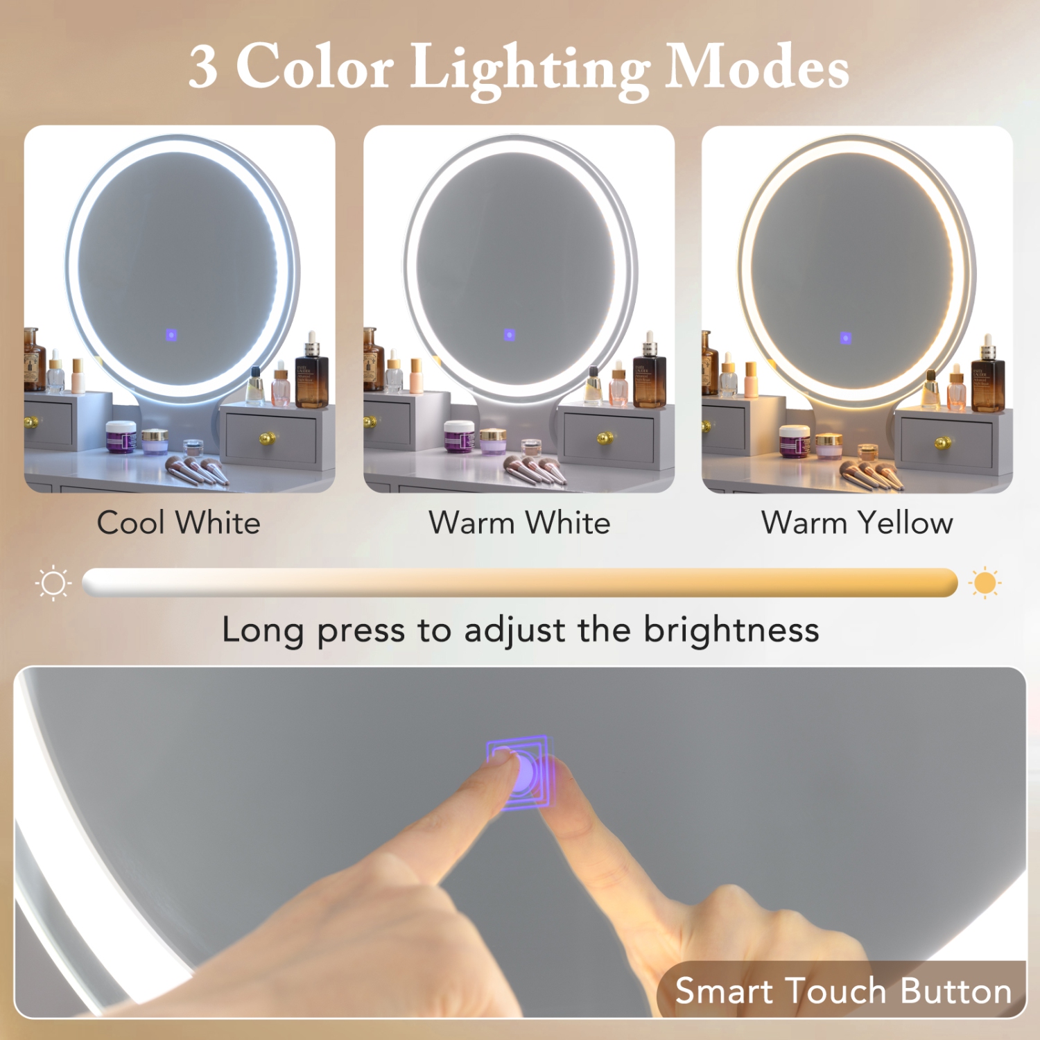 Ensemble de tabourets de table à langer avec miroir à 3 couleurs et tiroirs de Costway pour coiffeuse