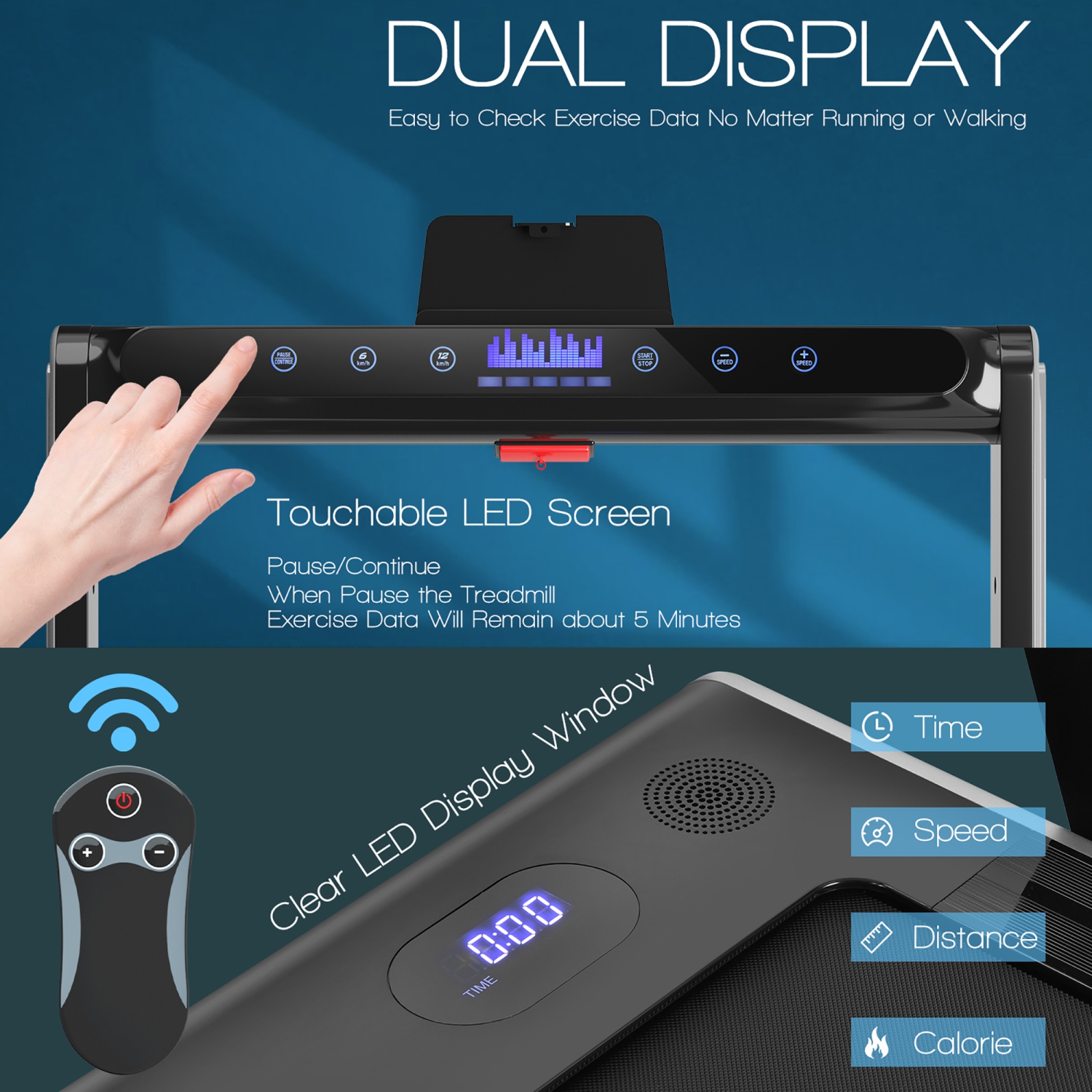 Tapis roulant de jogging repliable 2-en-1 2,25&nbsp;HP de Costway avec deux écrans DEL