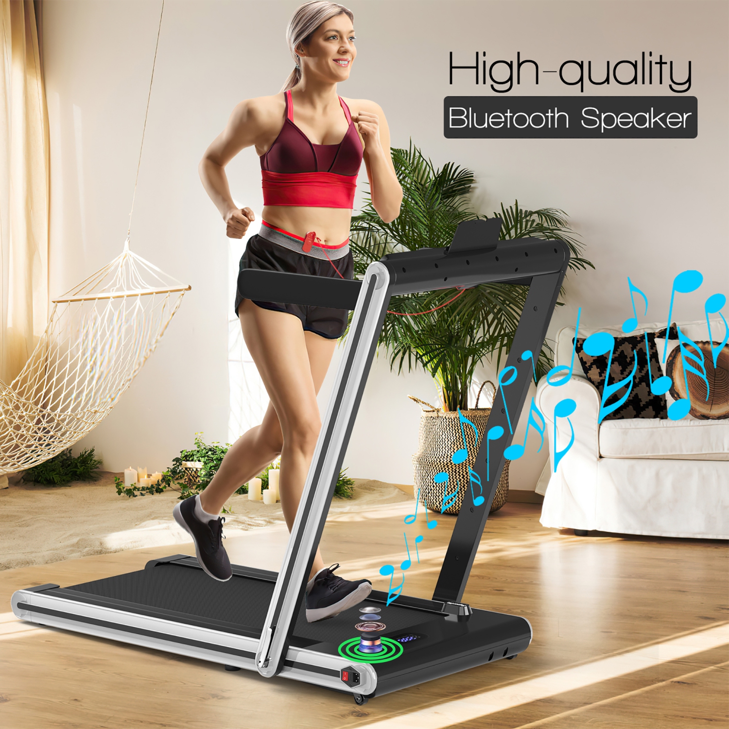 Tapis roulant de jogging repliable 2-en-1 2,25&nbsp;HP de Costway avec deux écrans DEL