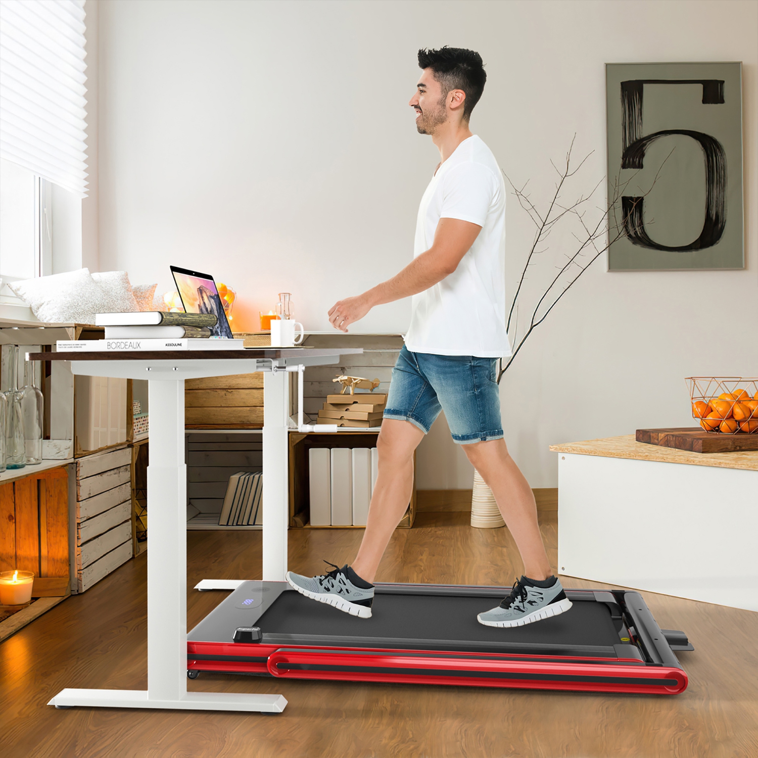 Tapis roulant de jogging repliable 2-en-1 2,25&nbsp;HP de Costway avec deux écrans DEL