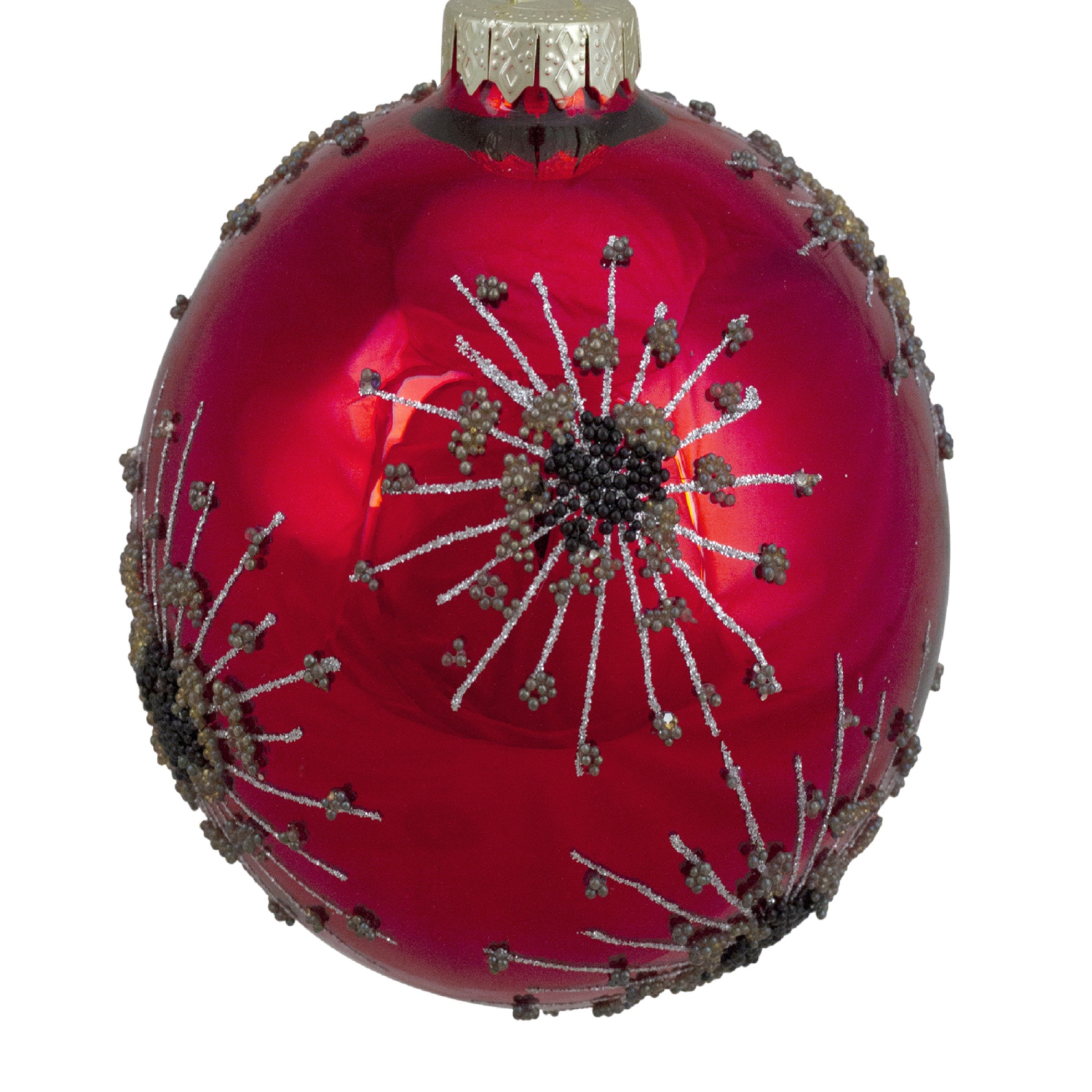 4" Red and Brown Beaded Bursting Snowflake Glass Christmas Ball Ornament
