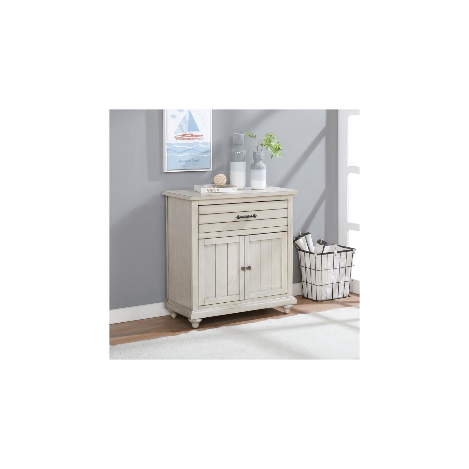 Armoire de couloir à 1 tiroir en bois de la collection Furniture of America Bombas, blanc antique