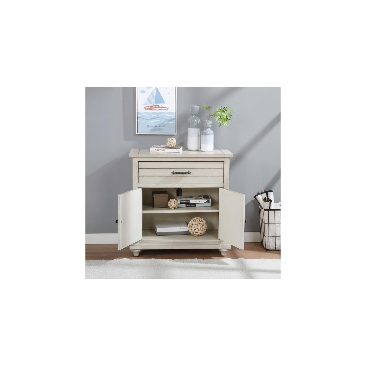 Armoire de couloir à 1 tiroir en bois de la collection Furniture of America Bombas, blanc antique