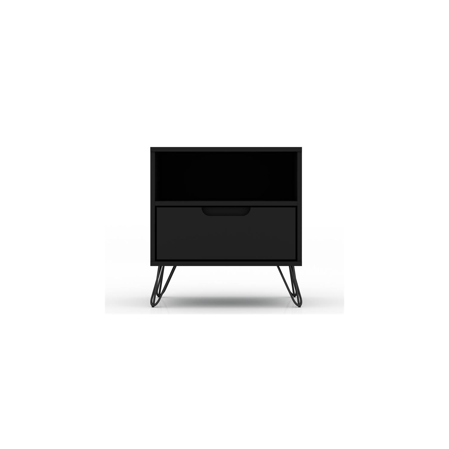 Rockefeller Modern Sleek Nightstand in Black Engineered Wood