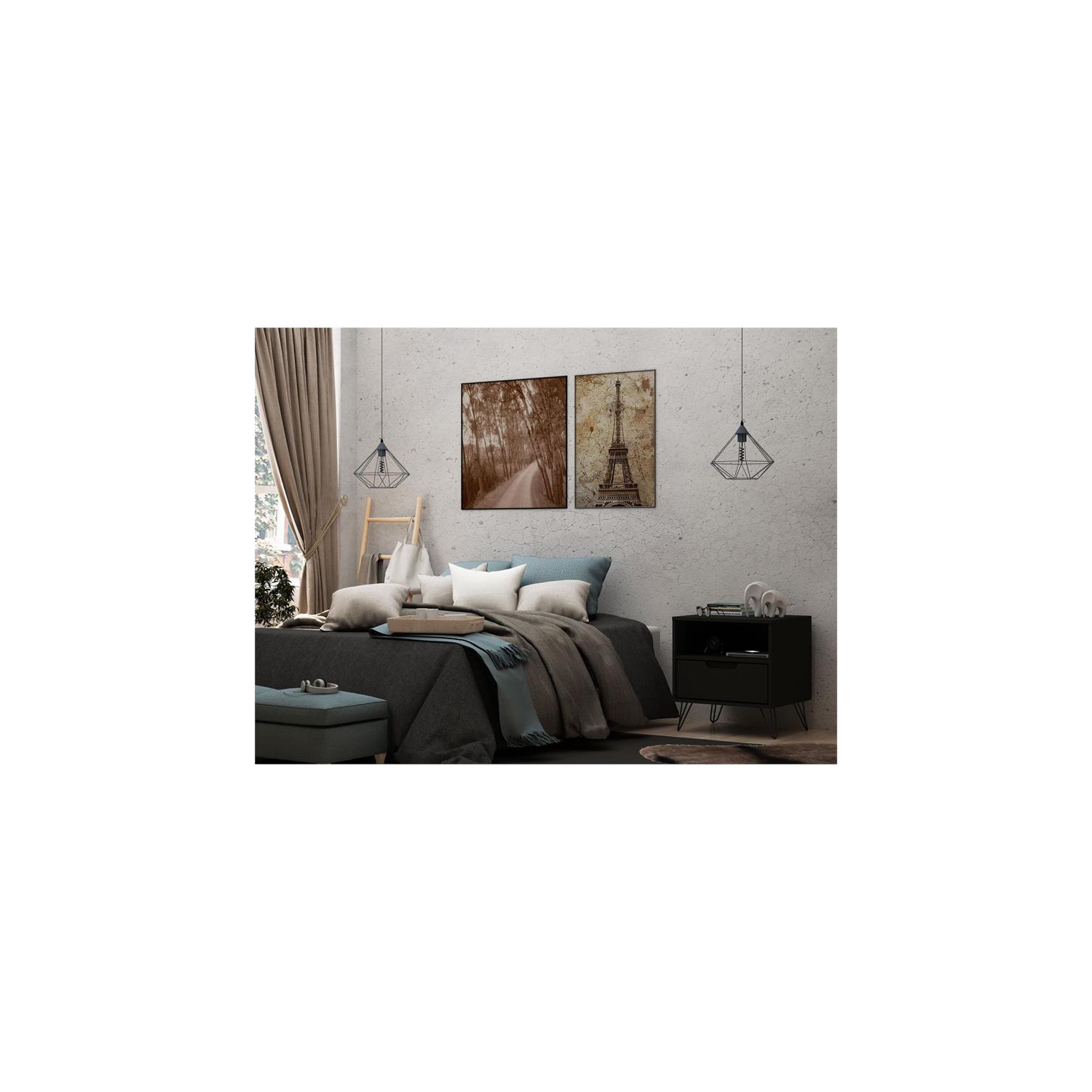 Rockefeller Modern Sleek Nightstand in Black Engineered Wood