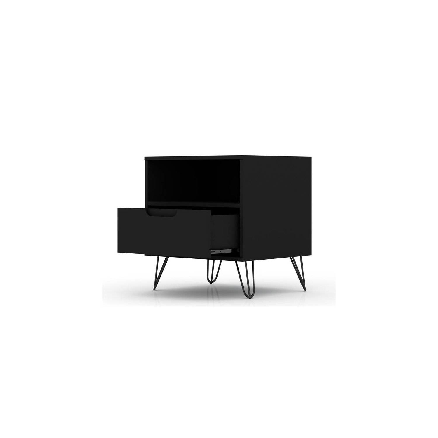 Rockefeller Modern Sleek Nightstand in Black Engineered Wood