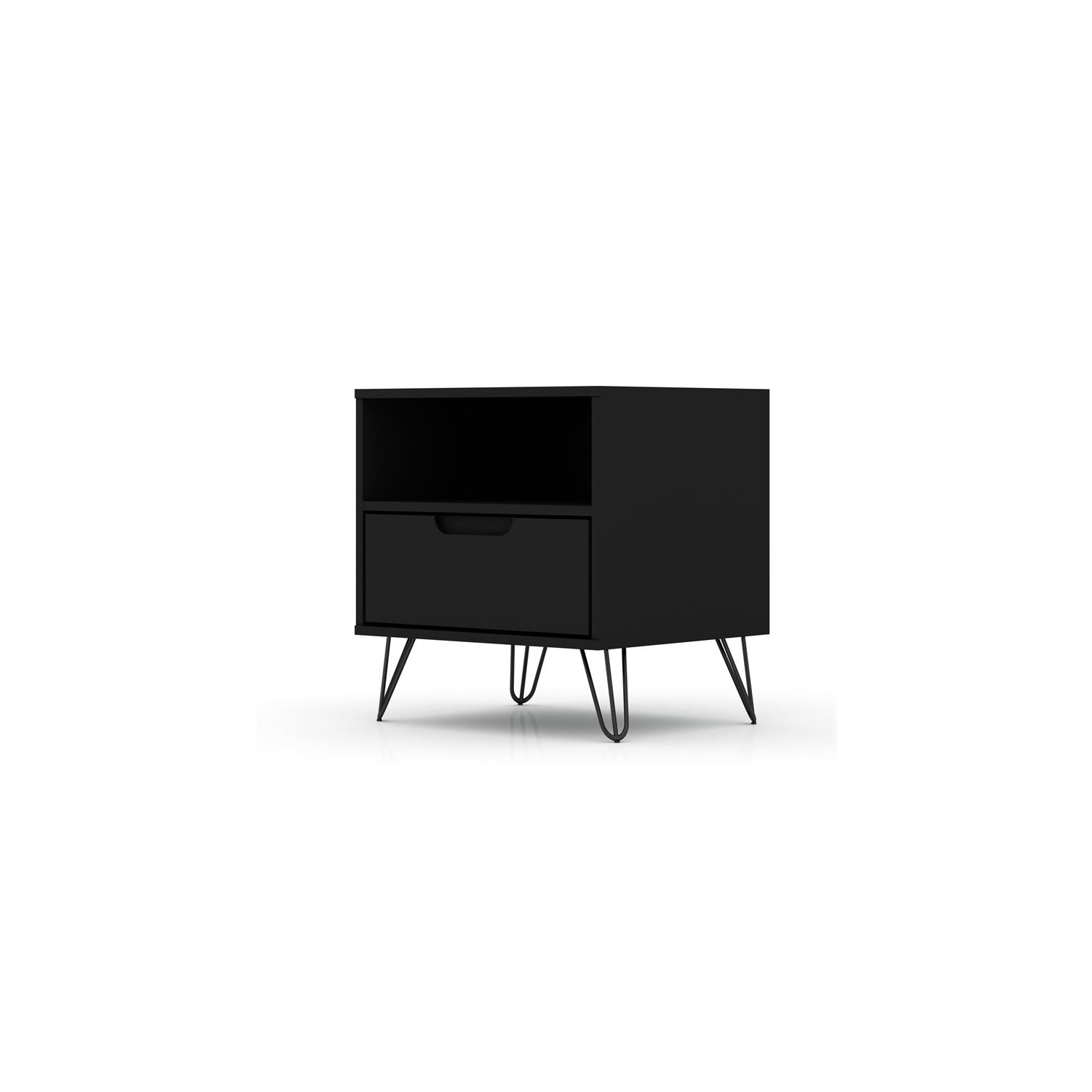 Rockefeller Modern Sleek Nightstand in Black Engineered Wood