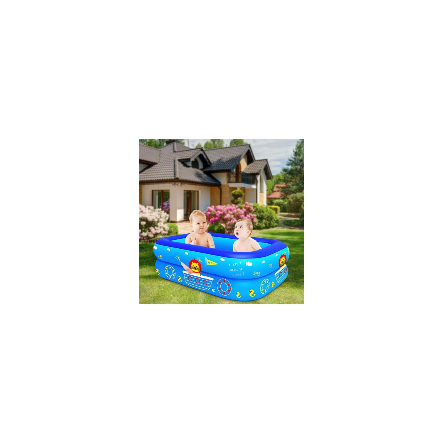 Piscine gonflable pataugeoires gonflables pour enfants, baignoire rectangulaire pour extérieur, jardin arrière-cour, fête aquatique d'été