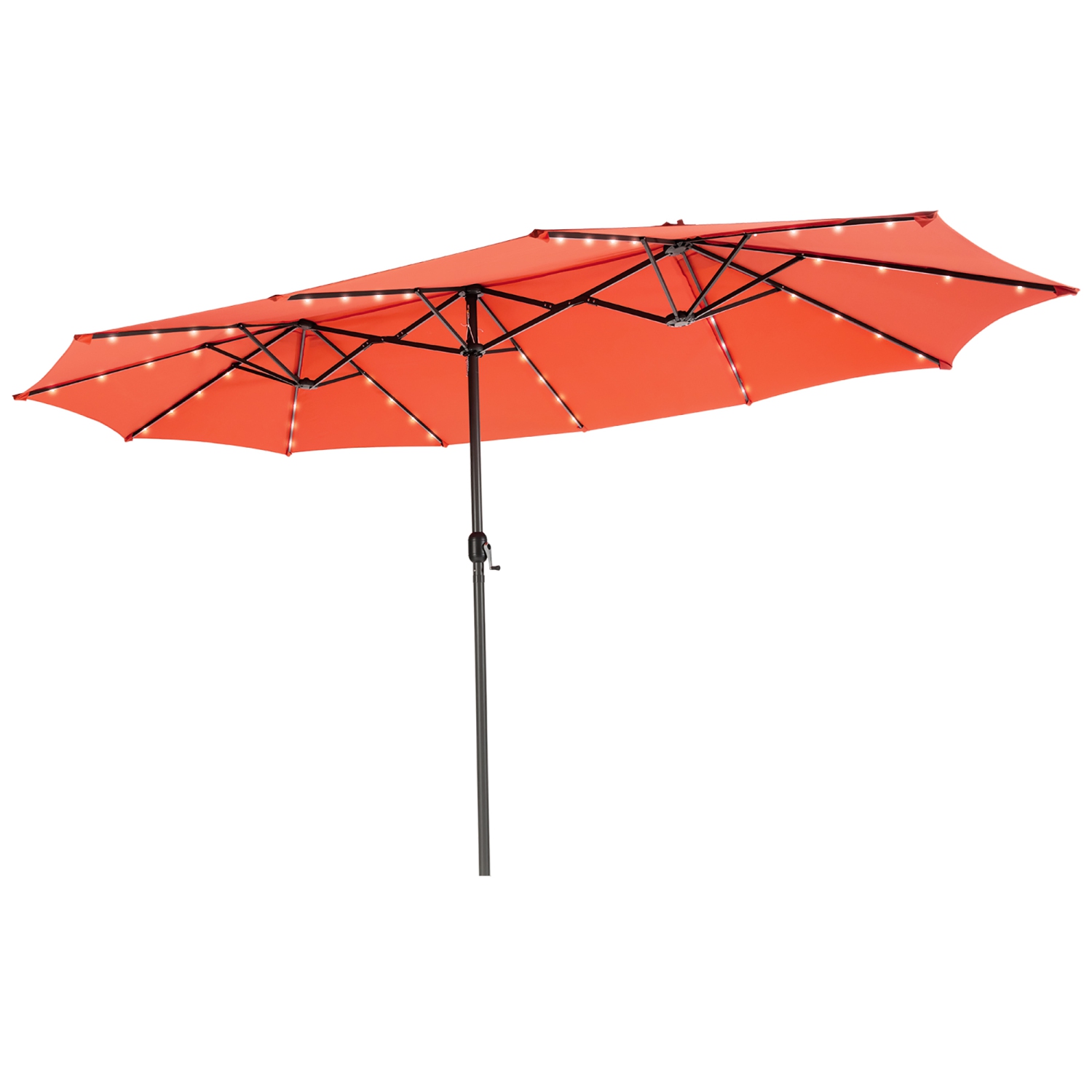 Parapluie de patio double face de 15 pi à 48 lampes solaires LED avec manivelle d'extérieur de Costway
