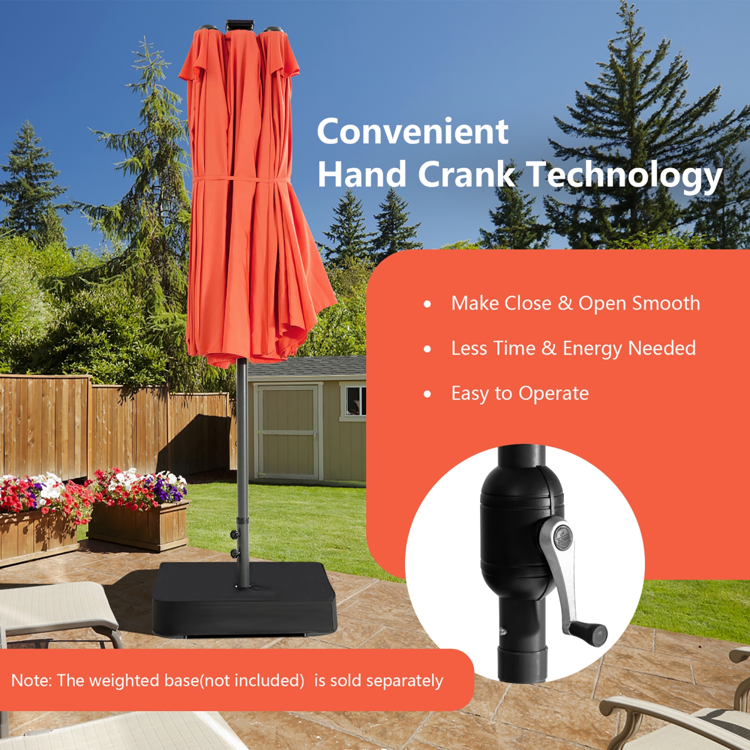 Parapluie de patio double face de 15 pi à 48 lampes solaires LED avec manivelle d'extérieur de Costway