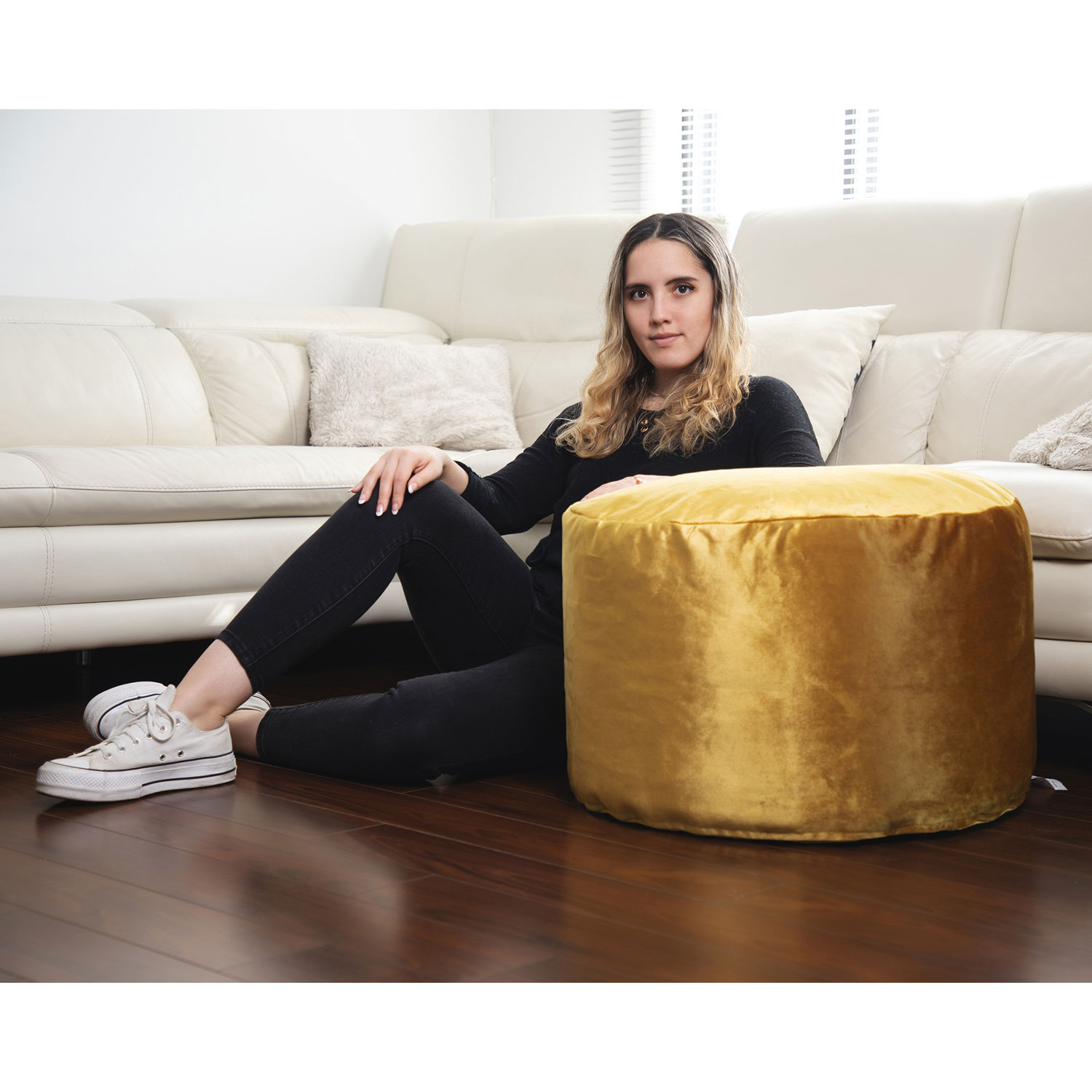 Gouchee Home Eclipse Velvet Polyester Pouf - Mustard