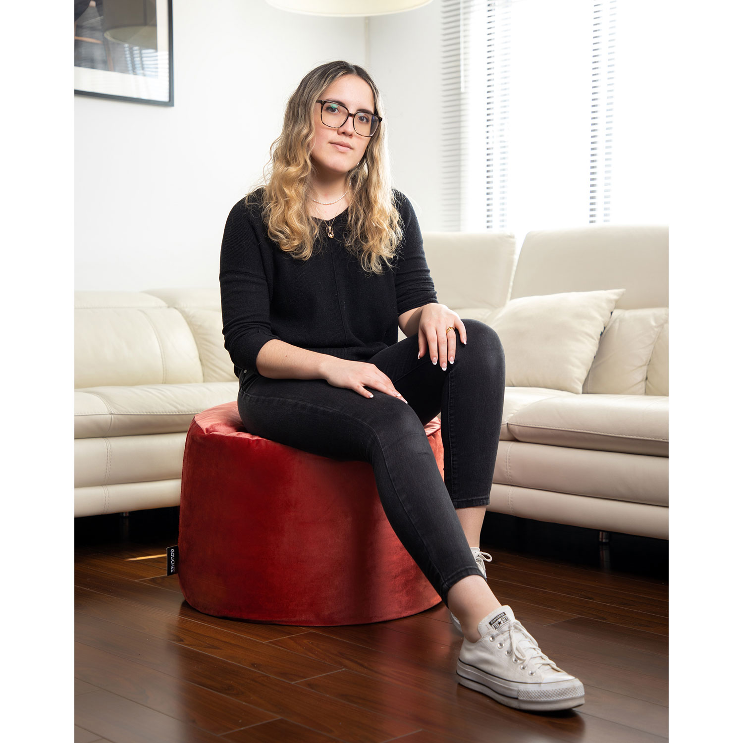 Gouchee Home Eclipse Velvet Polyester Pouf - Marsala