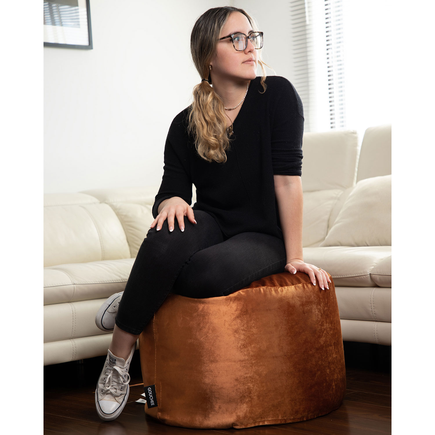 Gouchee Home Eclipse Velvet Polyester Pouf - Copper