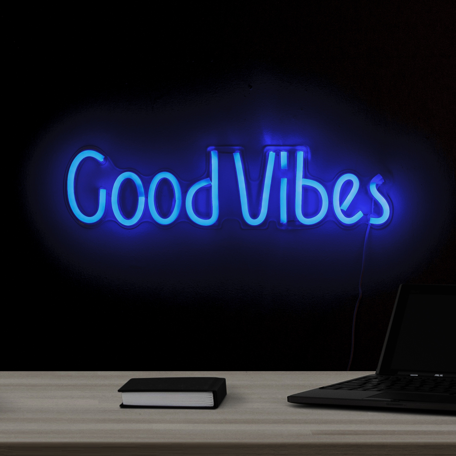 19" Bright Blue Neon Style Good Vibes LED Lighted Wall Sign