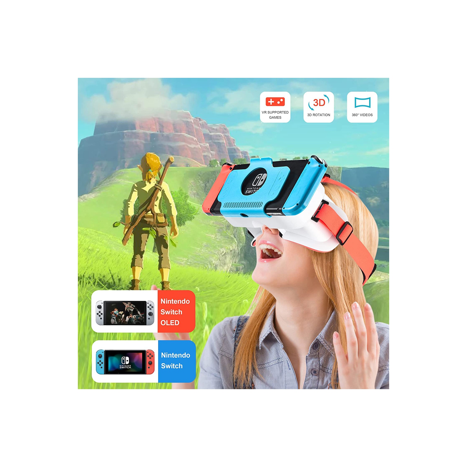 axGear VR Glasses for Nintendo Switch 3D Virtual Reality Goggles Headset Adjustable Len