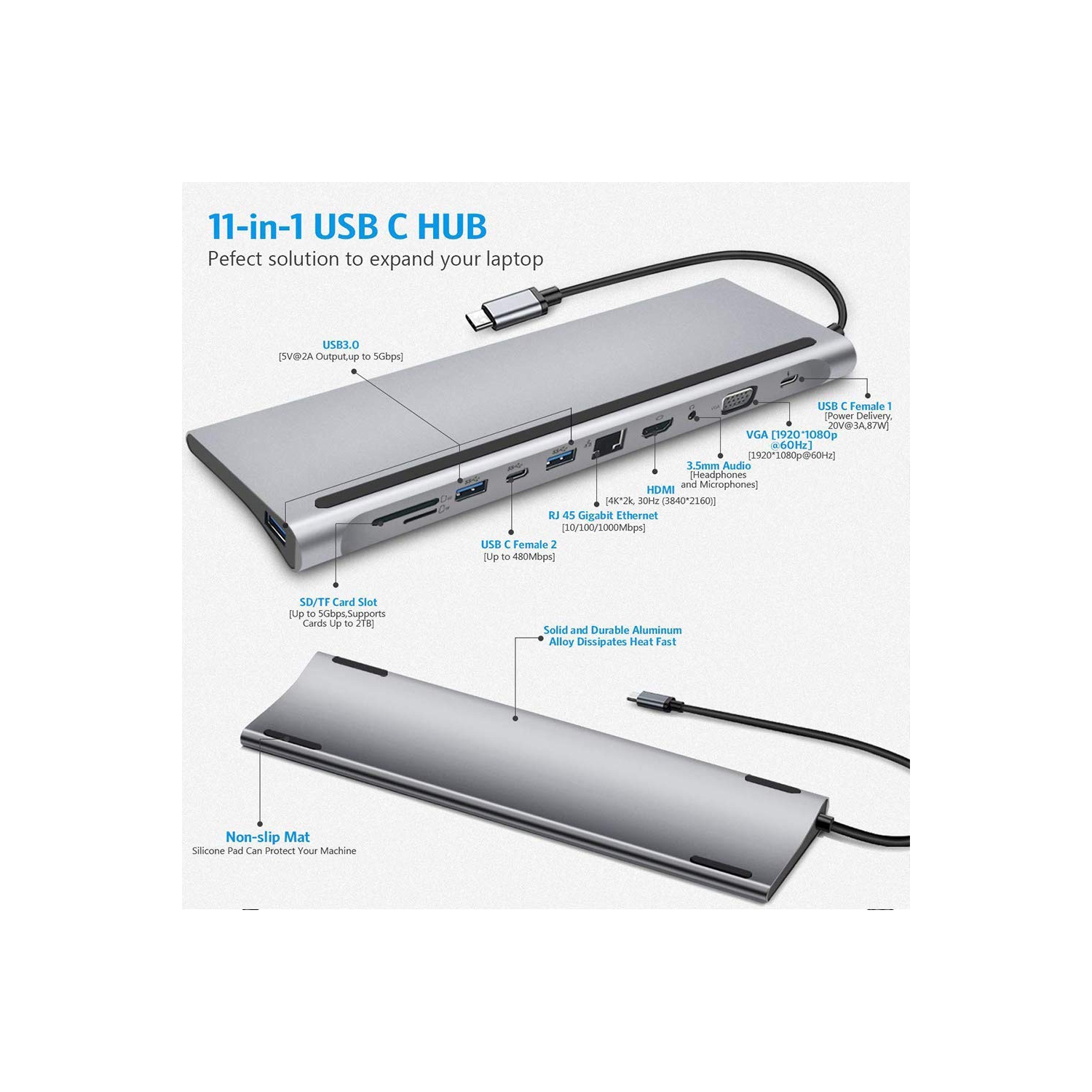 axGear USBC Type C 3.1 3.0 Station d'accueil HUB VGA HDMI Video Giga Lan Card Reader