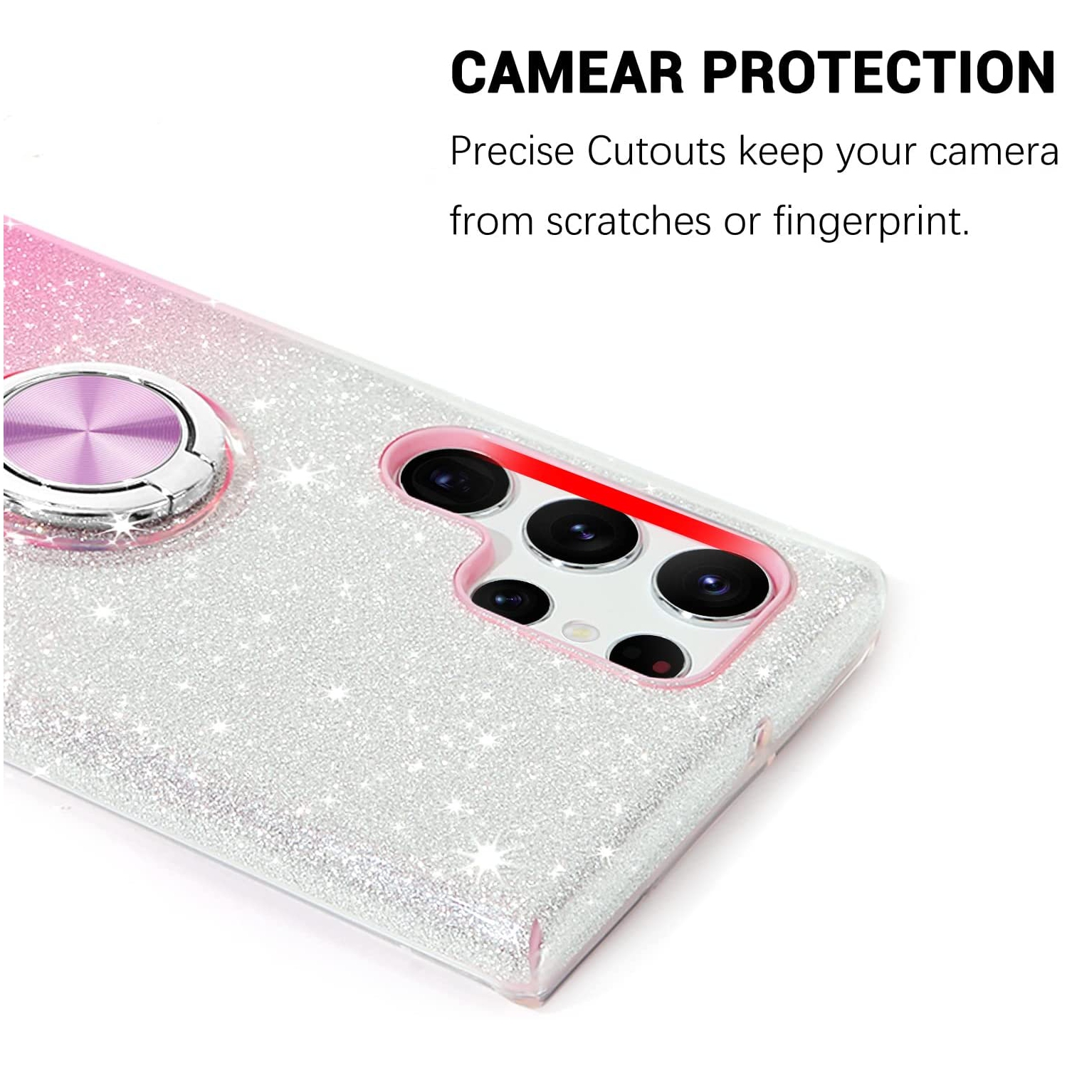 Étui scintillant S22 Ultra Protection avec pare-chocs doux en TPUR| Support pour anneau d'doigt pivotant à 360°| Support magnétique antichoc pour