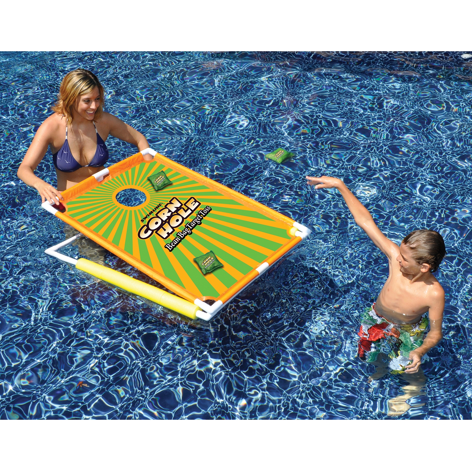 36" Orange and Green Floating Bean Bag Target Toss Swimming Pool Game
