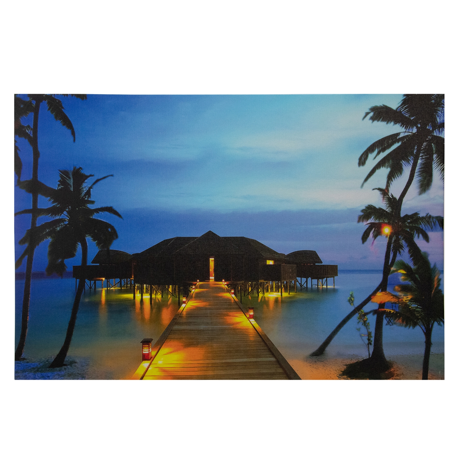 LED Lighted Tropical Paradise Island Scene Canvas Wall Art 23.5" x 15.75"