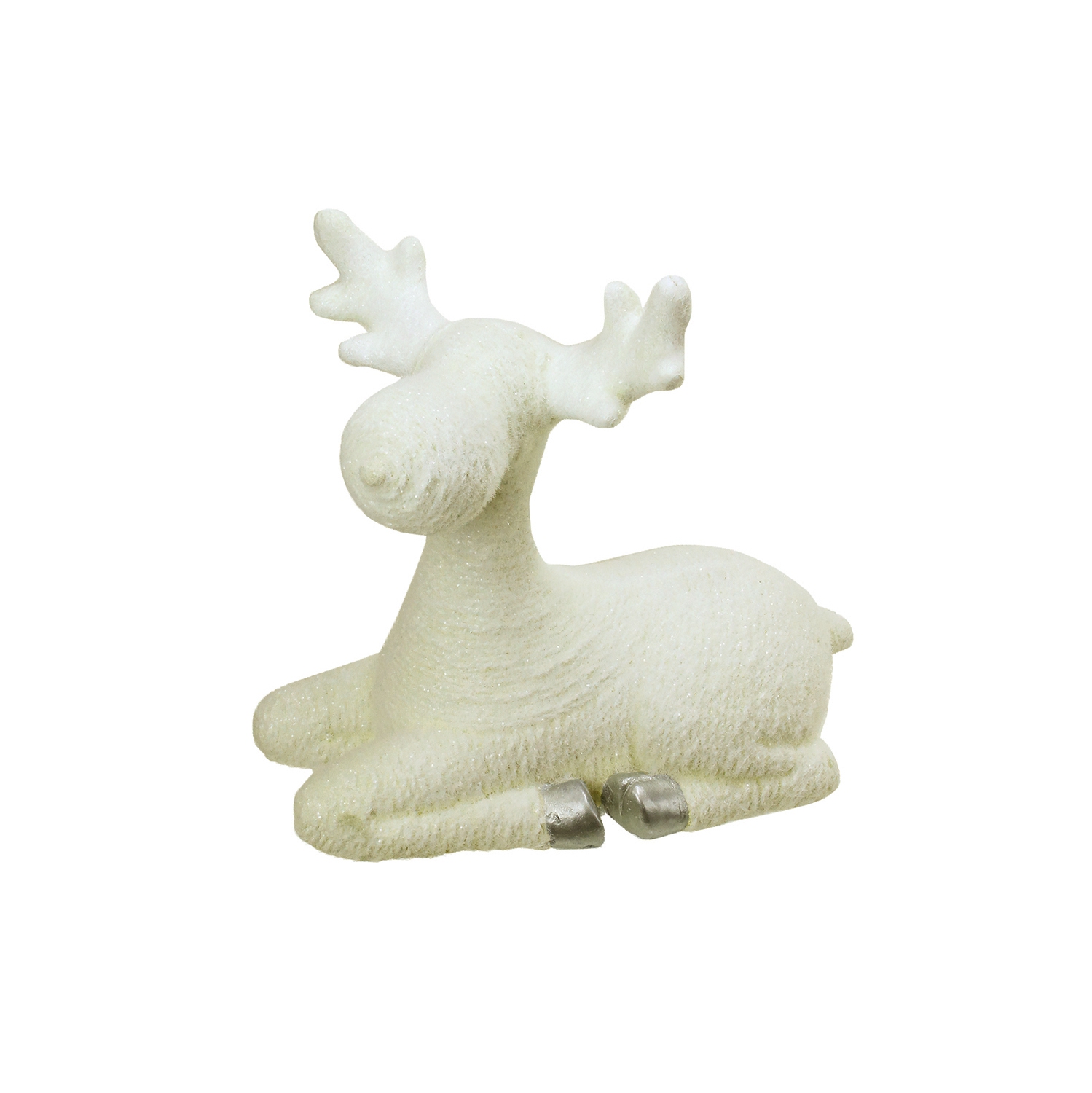 14" Creamy White and Silver Sitting Christmas Moose Table Top Figure