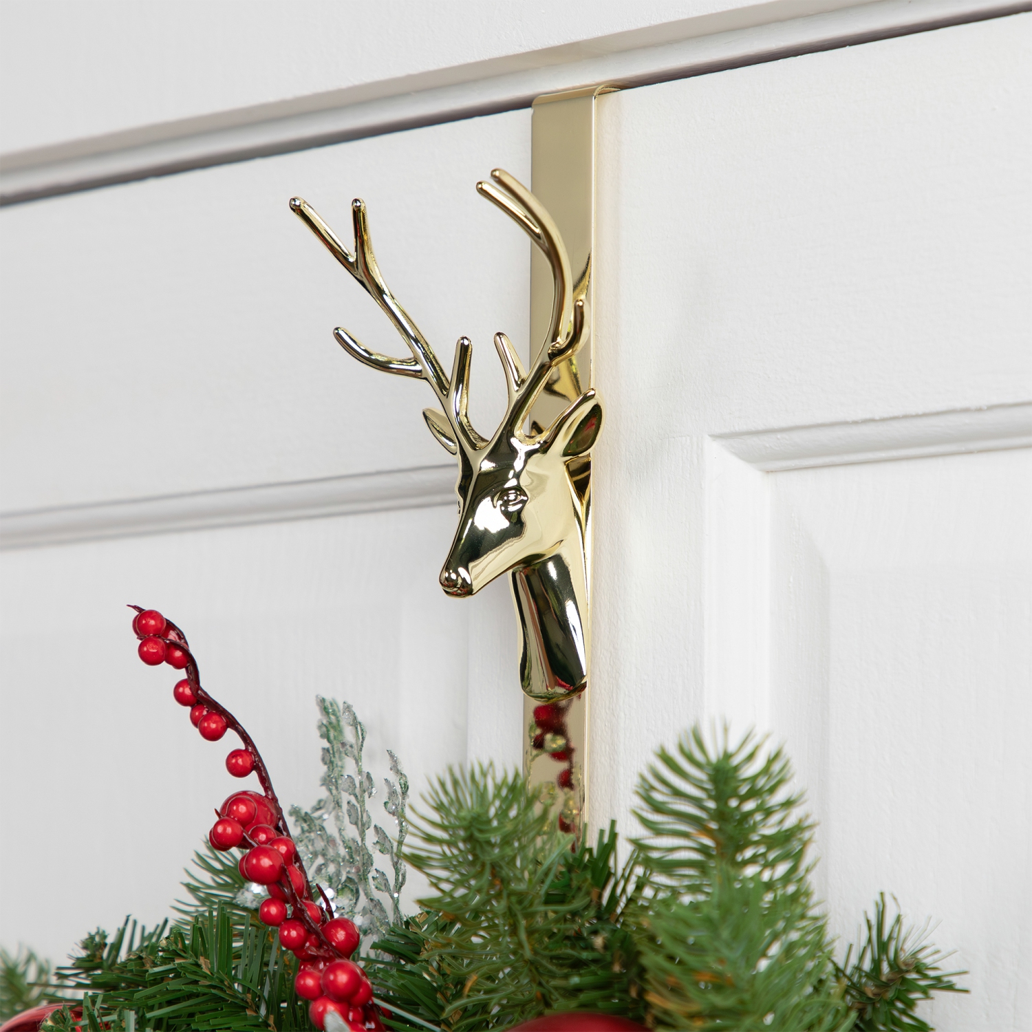15.25" Shiny Gold Deer Over the Door Christmas Wreath Hanger