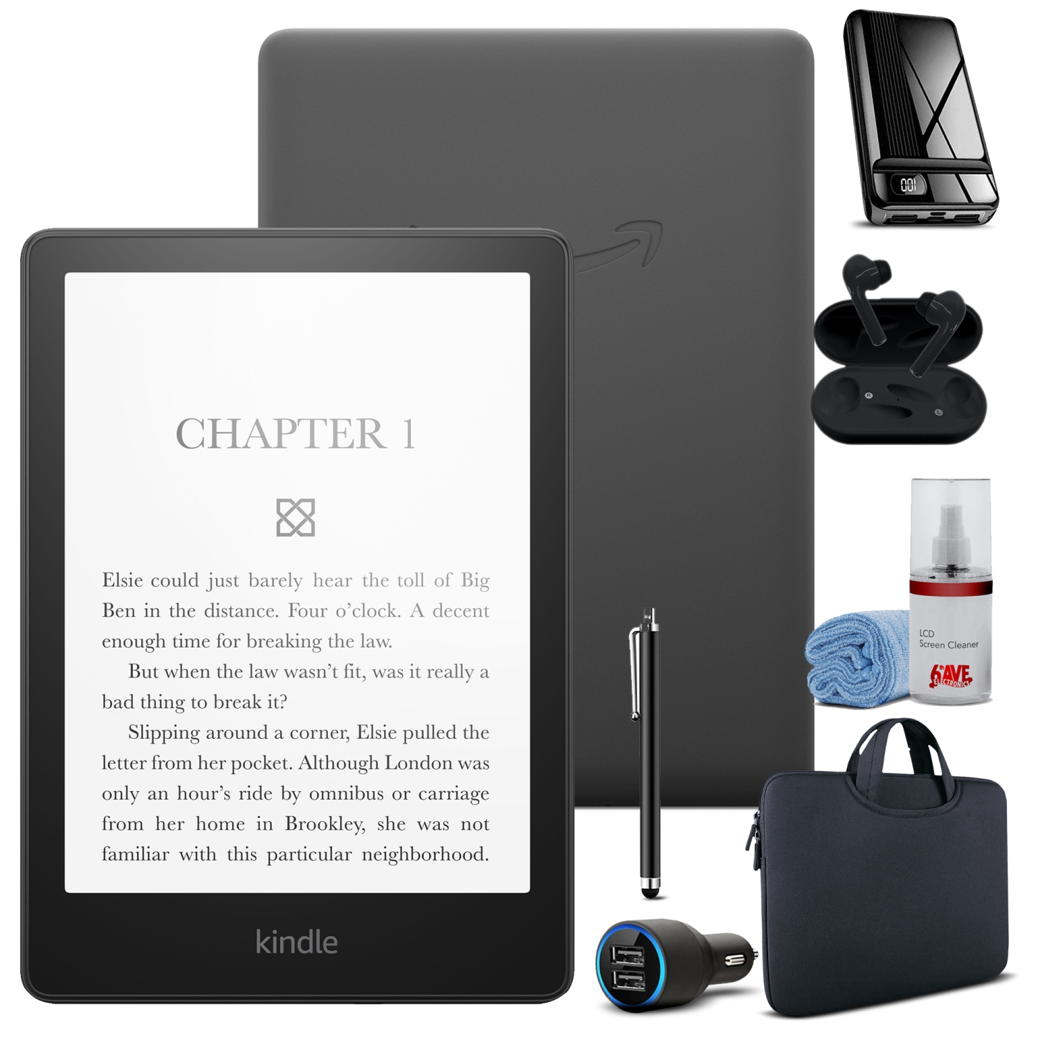 Amazon Kindle Paperwhite 6.8" 8GB E-Reader (2021) -Black with Deluxe Accessories