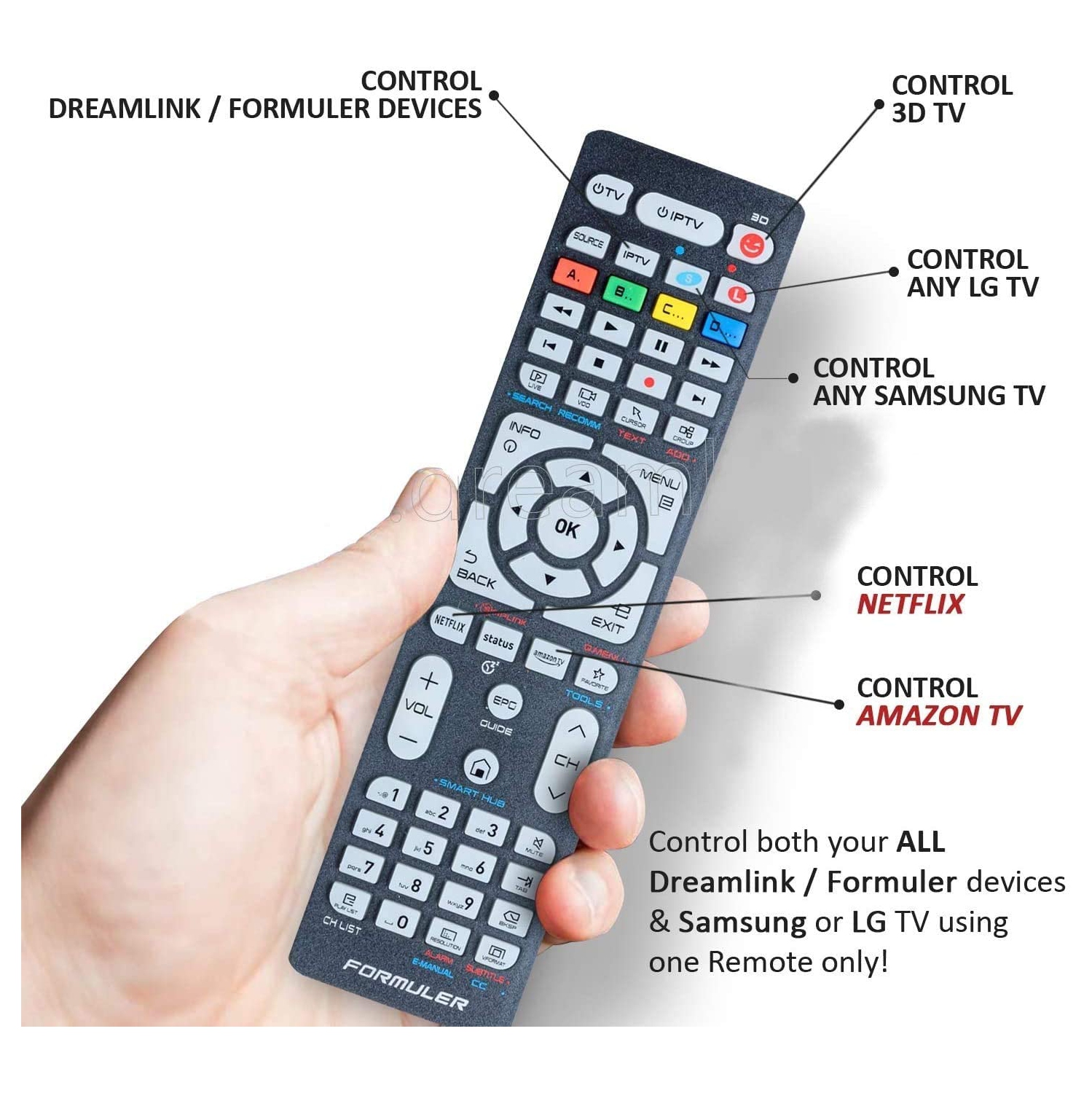 Formuler Remote - Universal Replacement Remote Control for All Dreamlink/Formuler Boxes, Samsung Tv and LG Tv, LCD LED