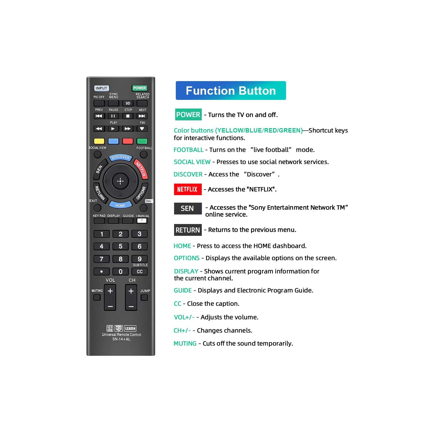 Télécommande universelle pour presque tous les modèles RM-YD005 RM-YD014 RM-YD018 RM-YD021 RM-YD024 RM-YD025 YD026 de Sony