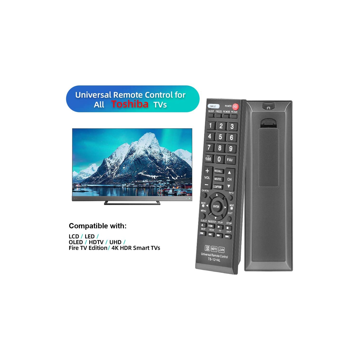 Remplacement compatible avec la télécommande universelle pour téléviseur/téléviseur HD/ACL/DEL de Toshiba, CT-90325 CT-90326 CT-90329 CT-8037