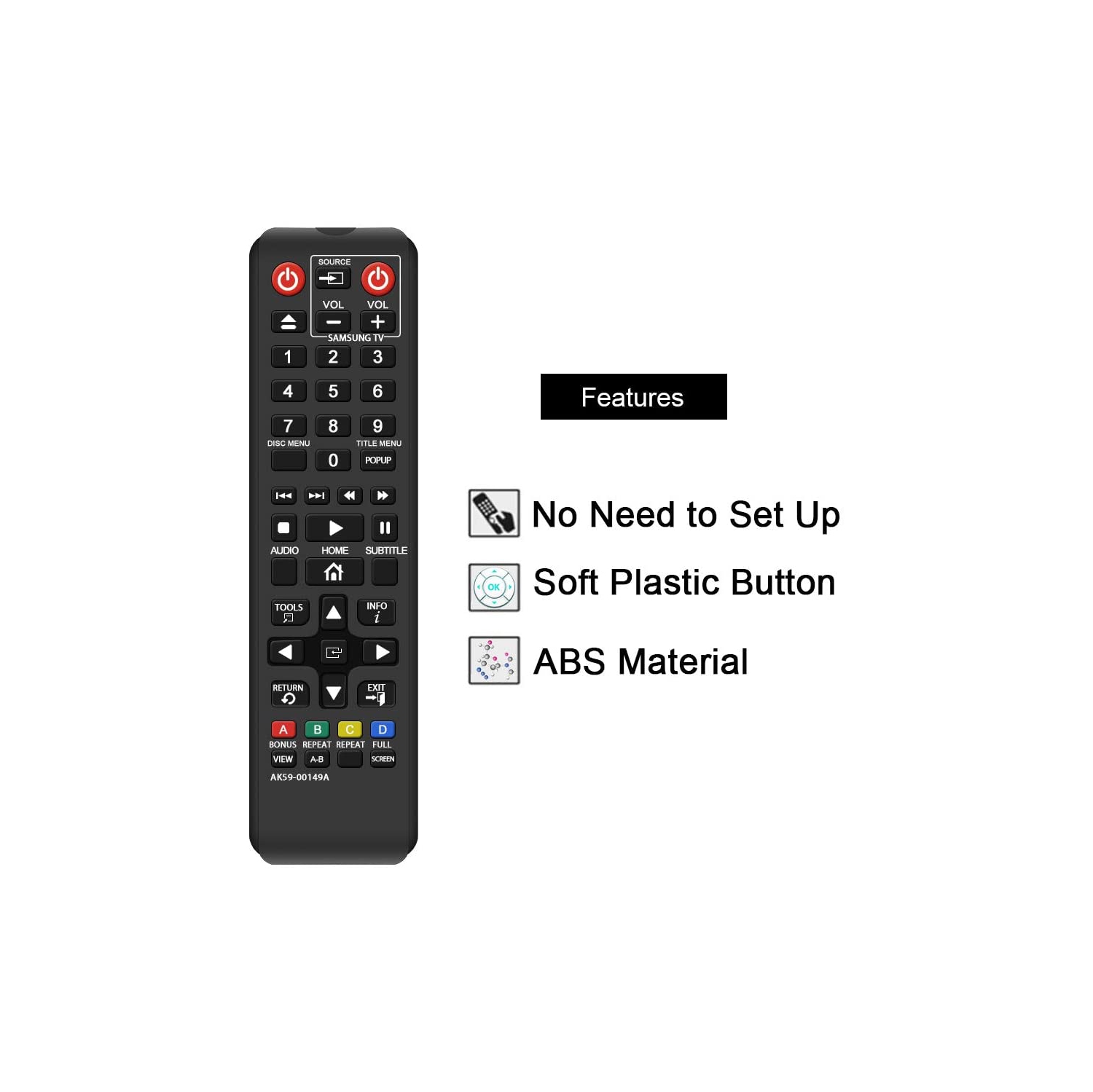 AK59-00149A Télécommande pour lecteur Blu-ray DVD BD de Samsung, applicable BDF5100/ZA BD-ES5300