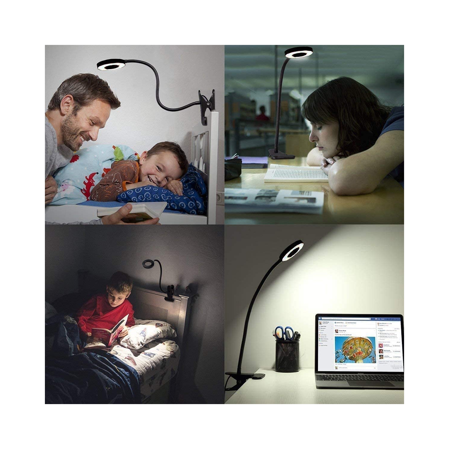 Desk Lamp, LED Clip on Light Reading Lights USB Book Clamp Light with 2 Color Modes Eye Protection Kids Desk