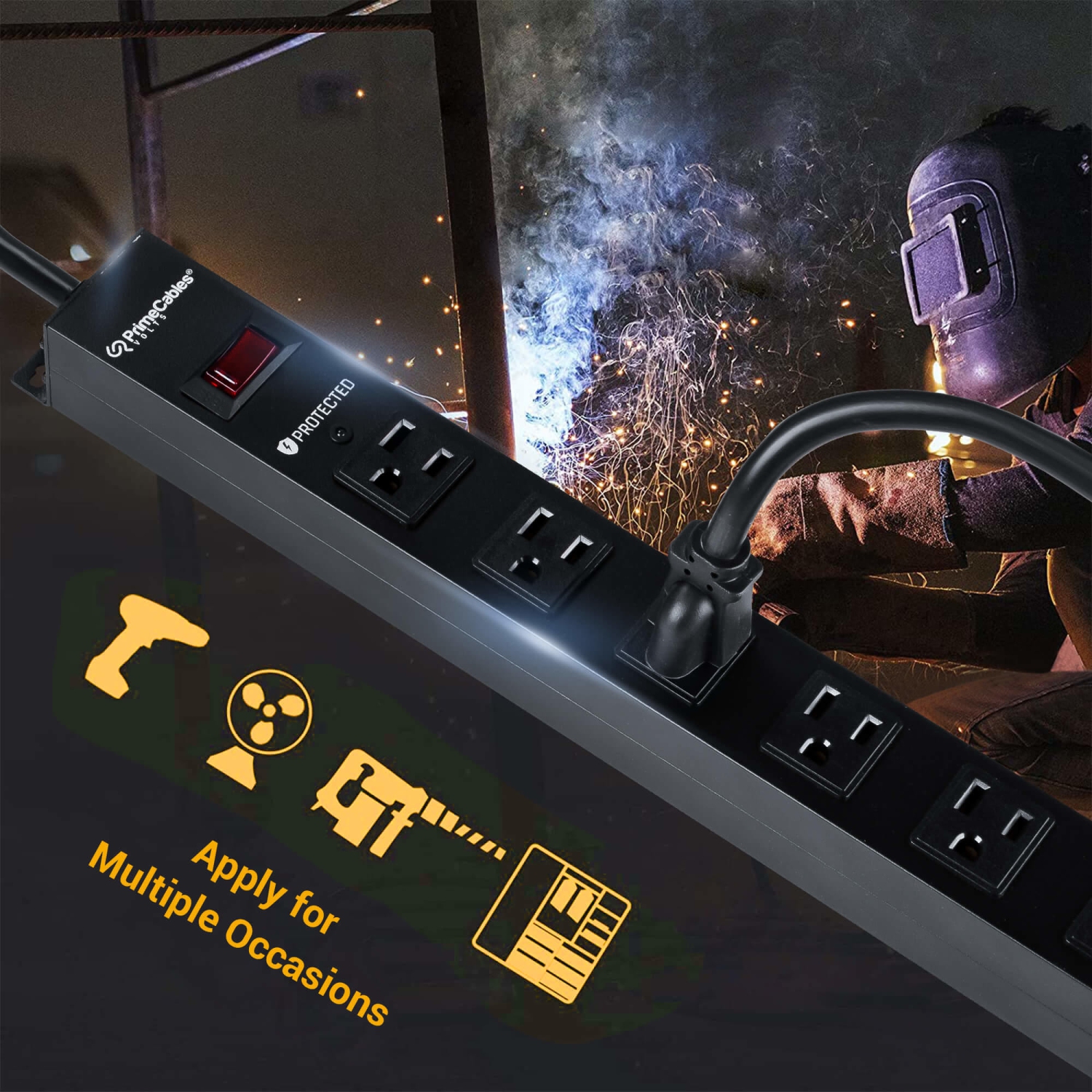 PrimeCables 16-Outlet Heavy Duty workshops Surge Protector Power Strip with 5 Ft Cord 1020 Joules, Black