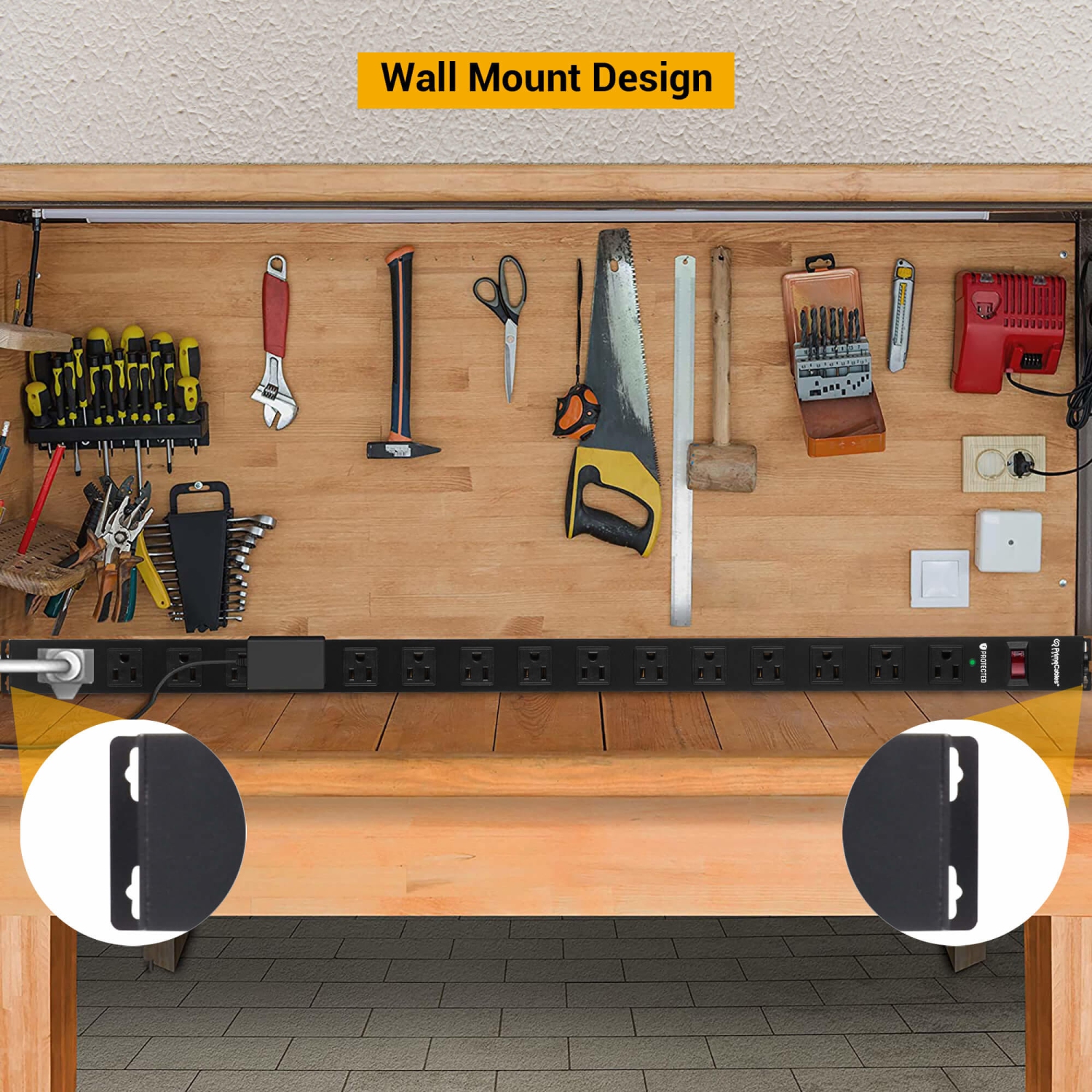 PrimeCables 16-Outlet Heavy Duty workshops Surge Protector Power Strip with 5 Ft Cord 1020 Joules, Black