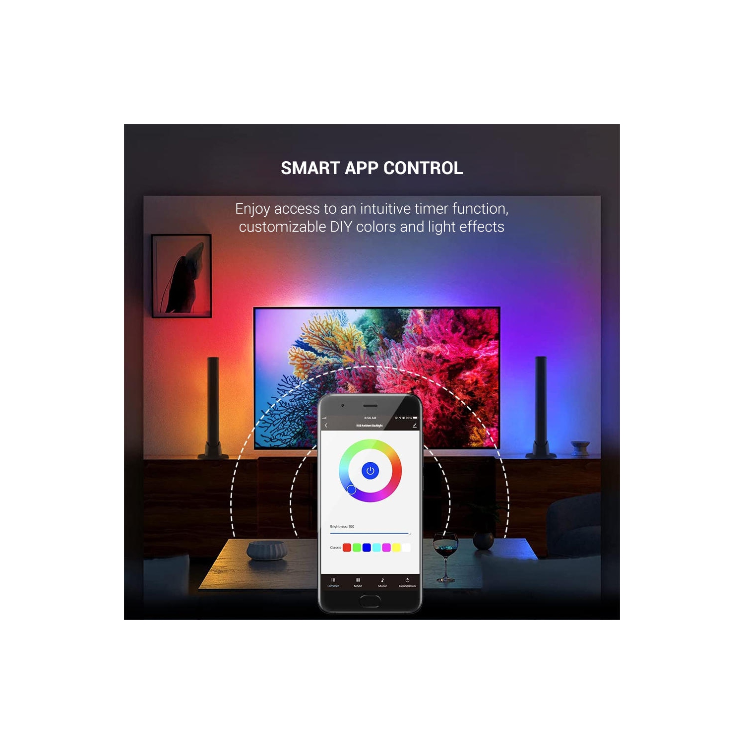 Lumière ambiante créative colorée RVB contrôlée par application pour voiture, décoration de salle de jeu, bureau, studio DJ