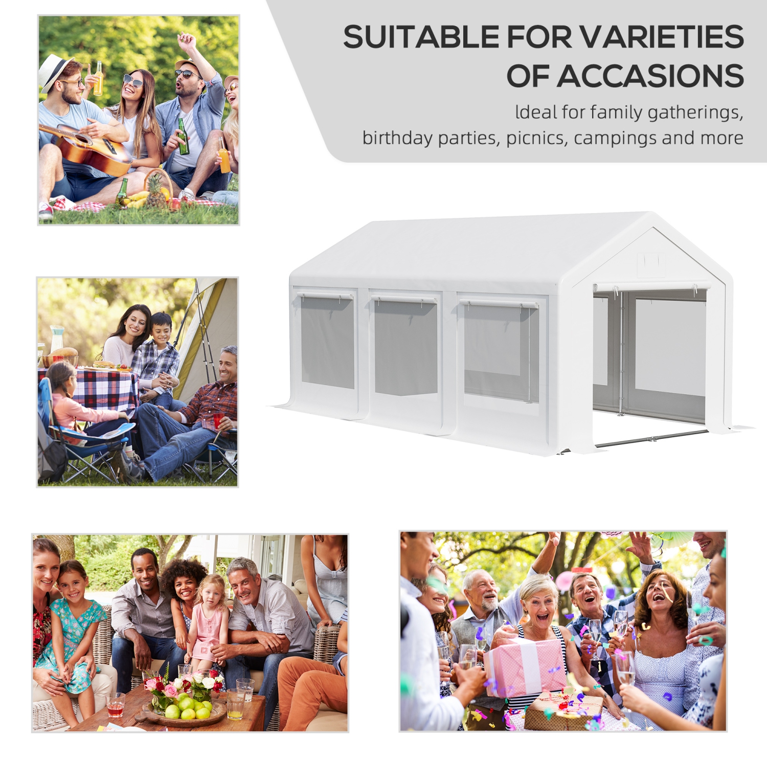 Outsunny 20' x 10' Tente de fête pavillon de jardin avec 6 parois latérales amovibles et fenêtres pour l'événement extérieur, blanc