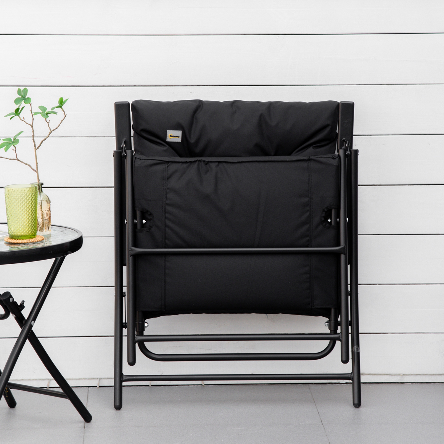 Outsunny Foldable Lounge Chair, Fabric Upholstered Recliner, Outdoor Lounger with Armrest, Metal Frame Camping Beach Chair for Poolside, Deck,