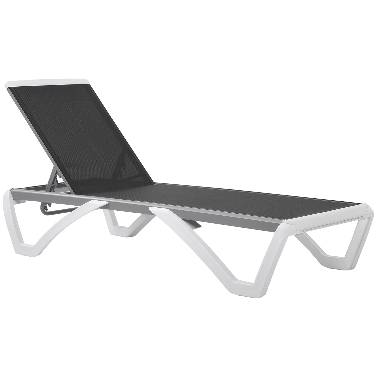 Chaise longue extérieure Outsunny, chaise de jardin en aluminium avec dossier réglable à 5 niveaux, roulettes portatives, tissu en filet perméable à