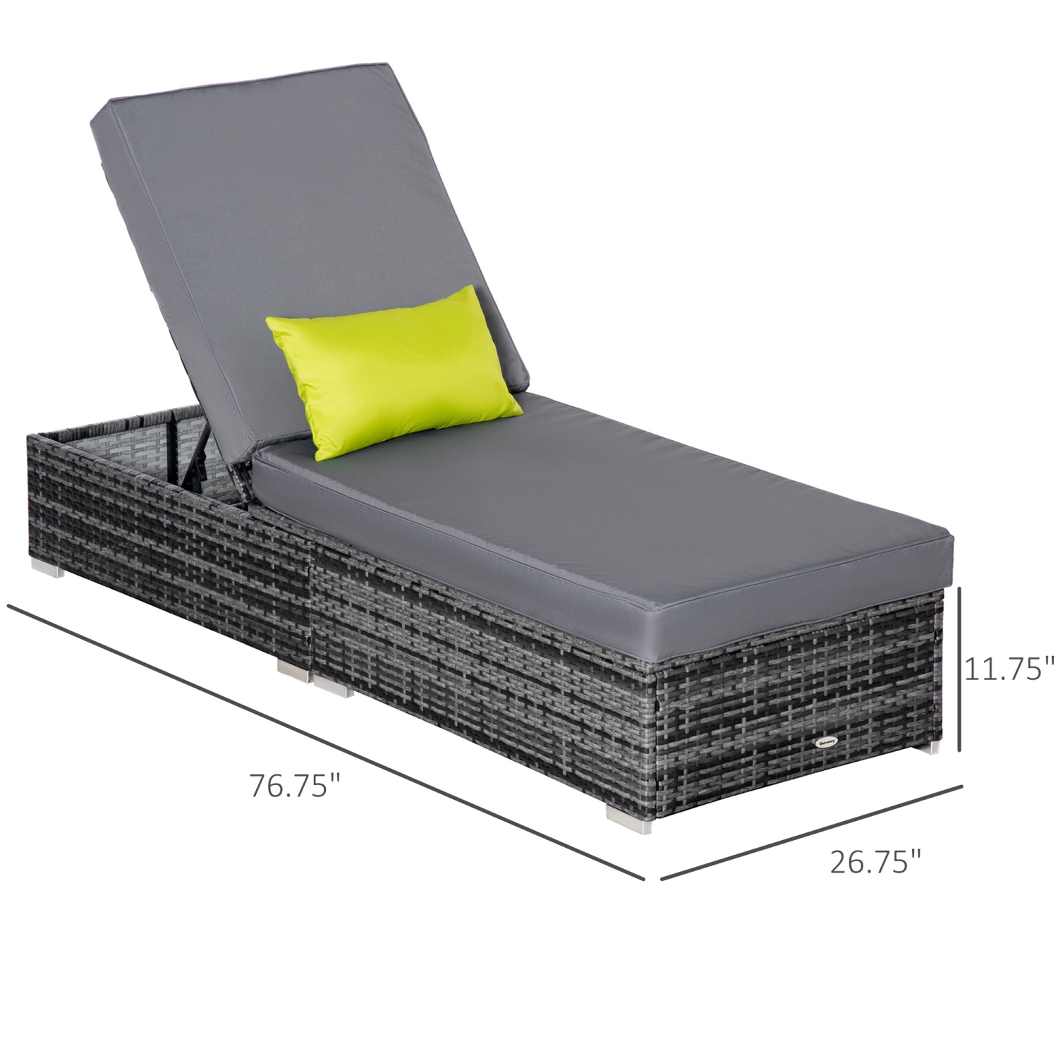 Outsunny Patio Wicker Lounger, Outdoor PE Rattan Single Chaise Lounge, Aluminum Frame Garden Furniture Sun Lounger Bed w/Adjustable Recliner